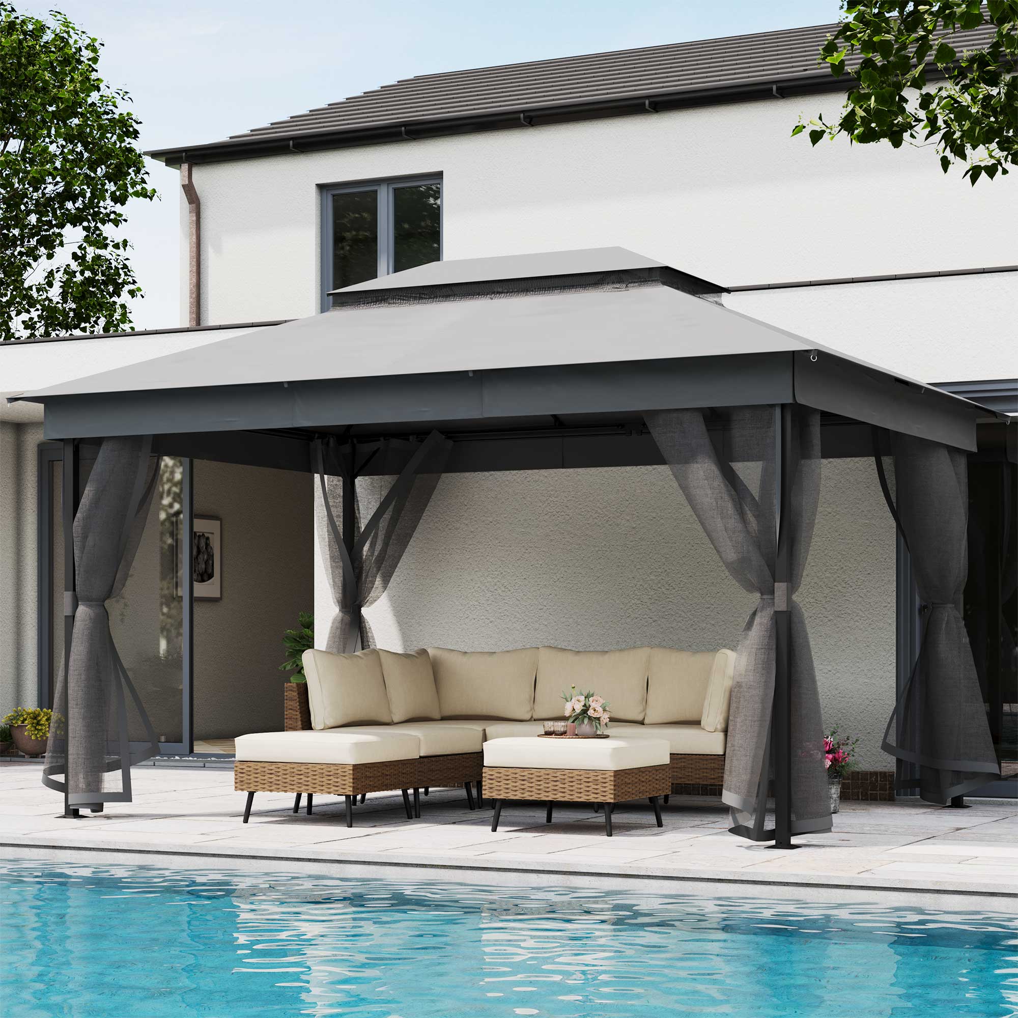 LAUSAINT HOME Patio Gazebo with Mosquito Mesh, Outdoor Gazebo Ventilated Double-Roof Design