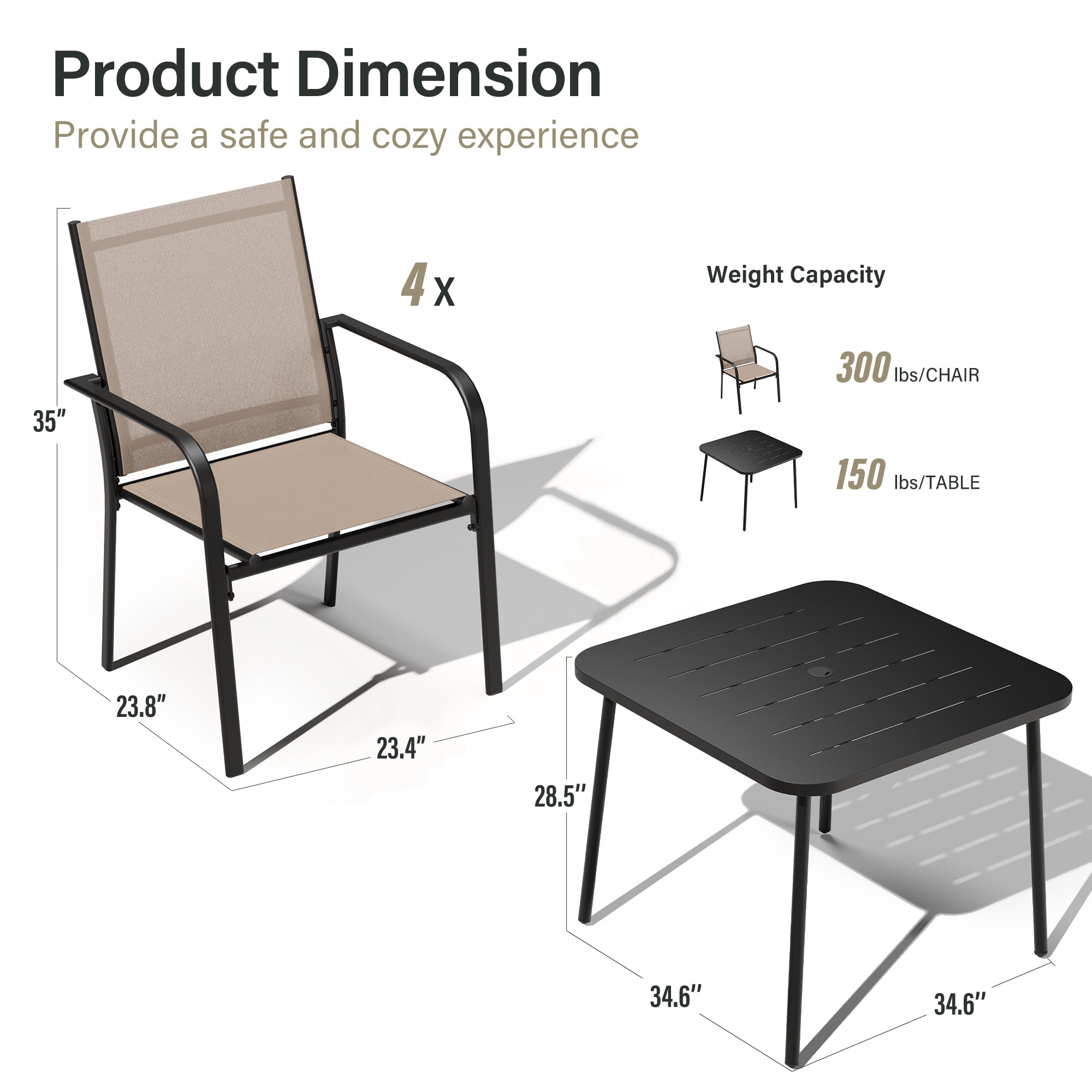 LAUSAINT HOME 5 Pieces Outdoor Textilene Dining Set