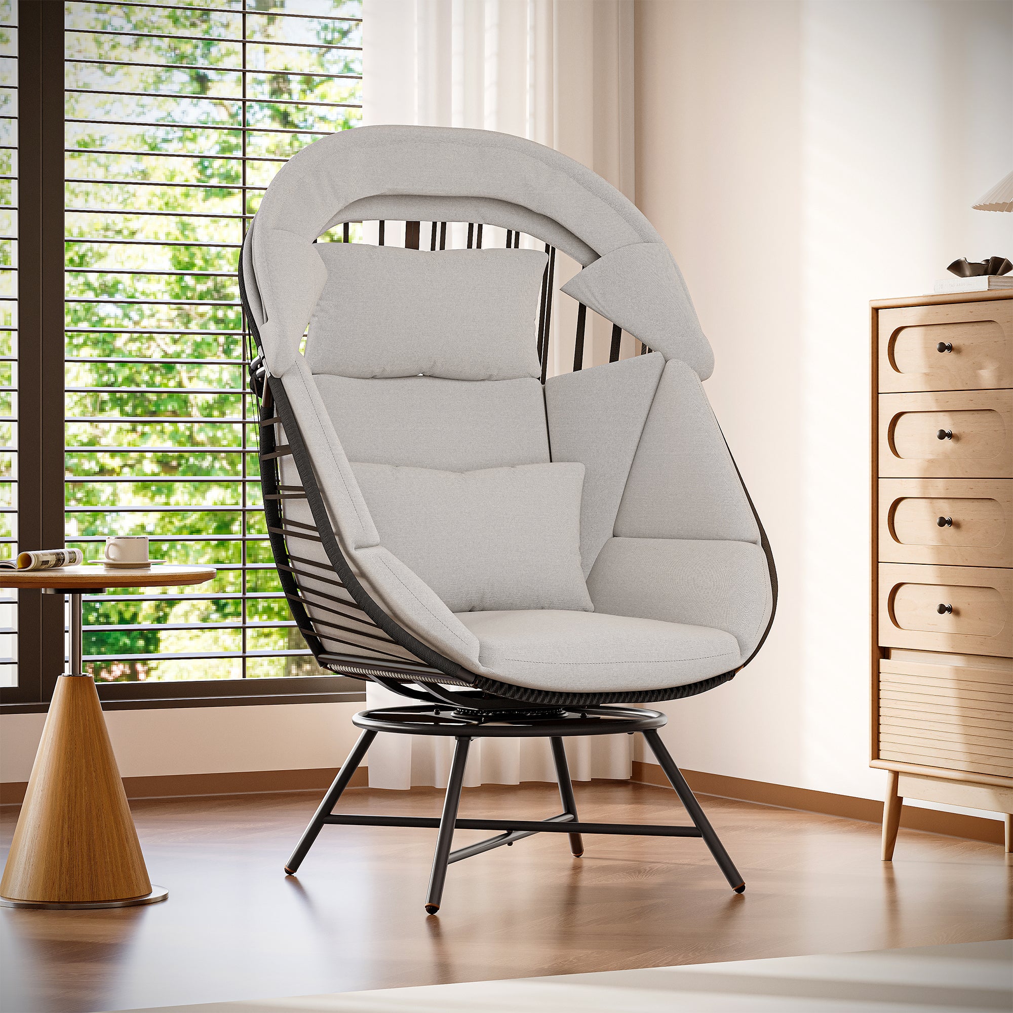 LAUSAINT HOME Oversized 360° Swivel Rattan Egg Chair with Cushion