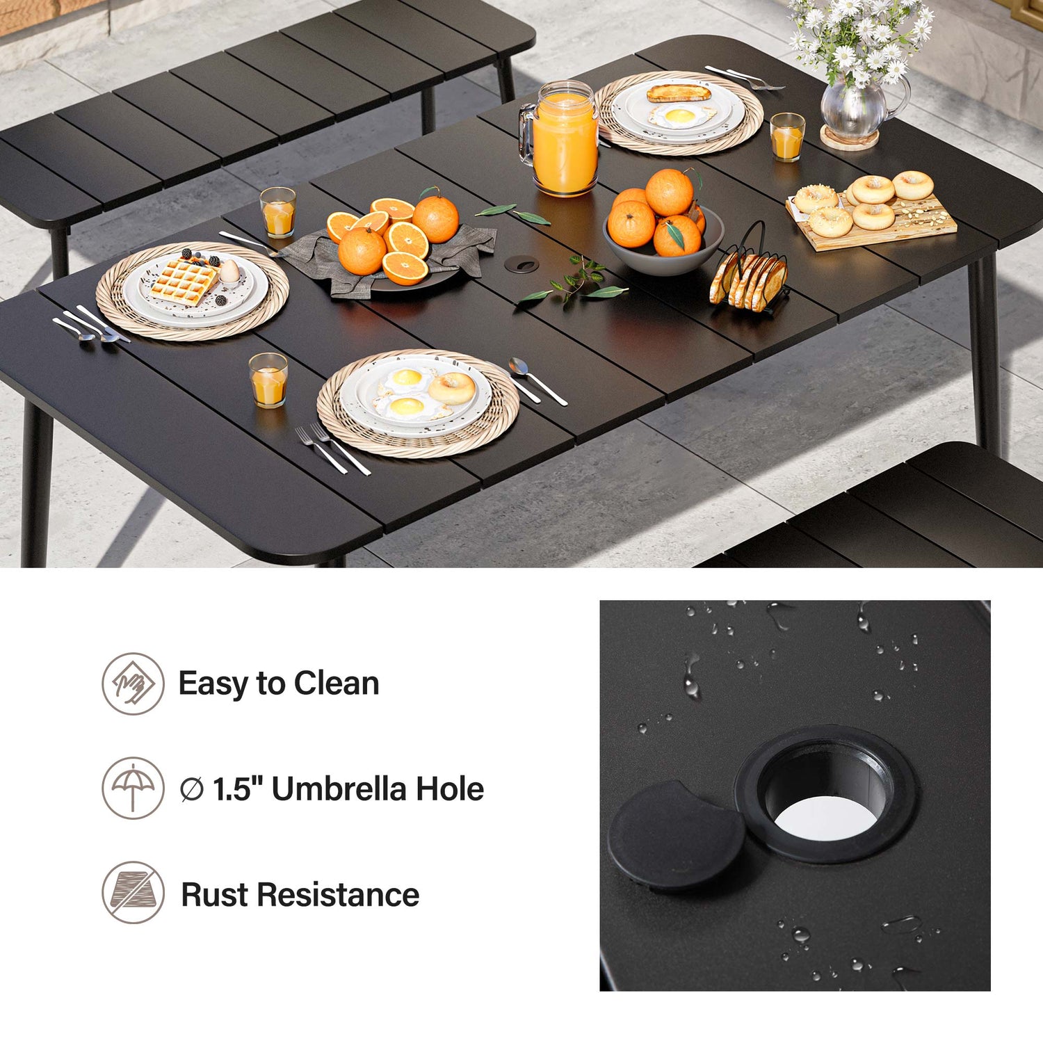 LAUSAINT HOME Outdoor Patio Dining Set with Chairs and Benches