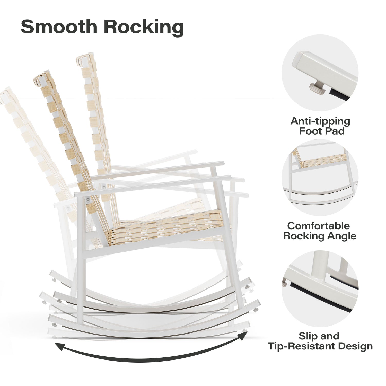 LAUSAINT HOME 3-Piece Outdoor Rocking Chair Set with High-Back