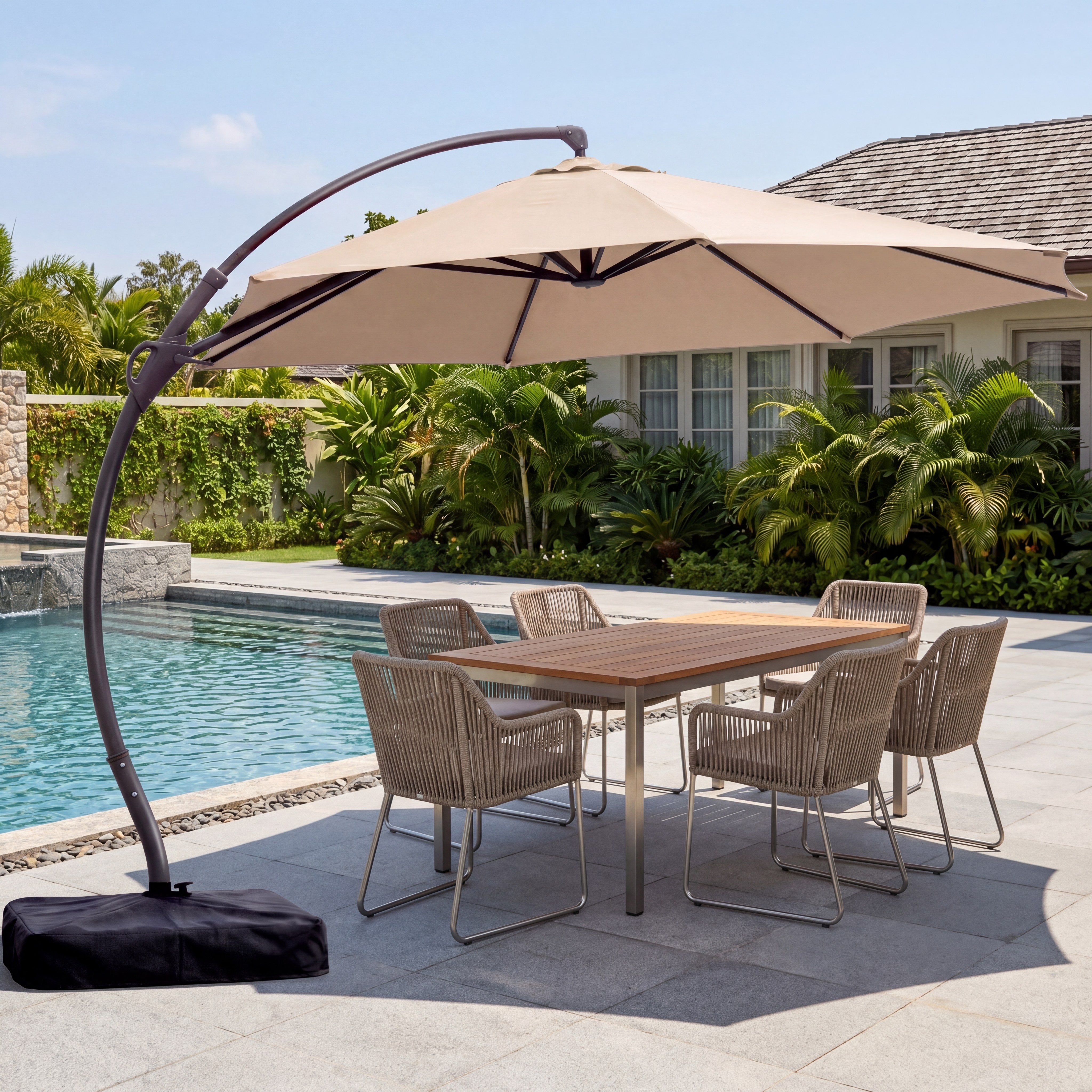 LAUSAINT HOME 12FT Deluxe Cantilever Umbrella Patio Cantilever Umbrella with Base Included Heavy Duty Outdoor Umbrellas Garden, Backyard