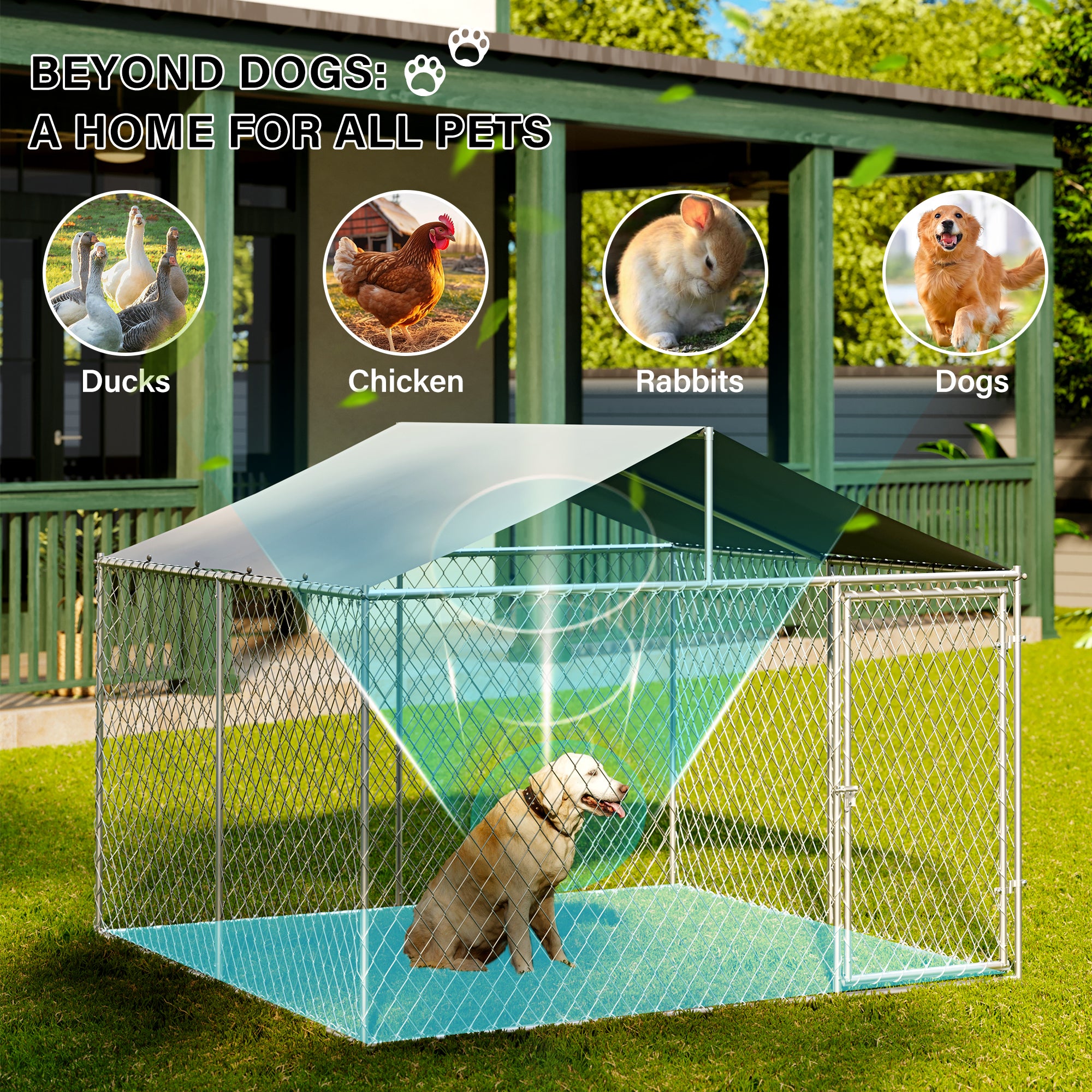 LAUSAINT HOME Large Outdoor Dog Kennel, Galvanized Steel Dog Run Cage Enclosure for Backyard