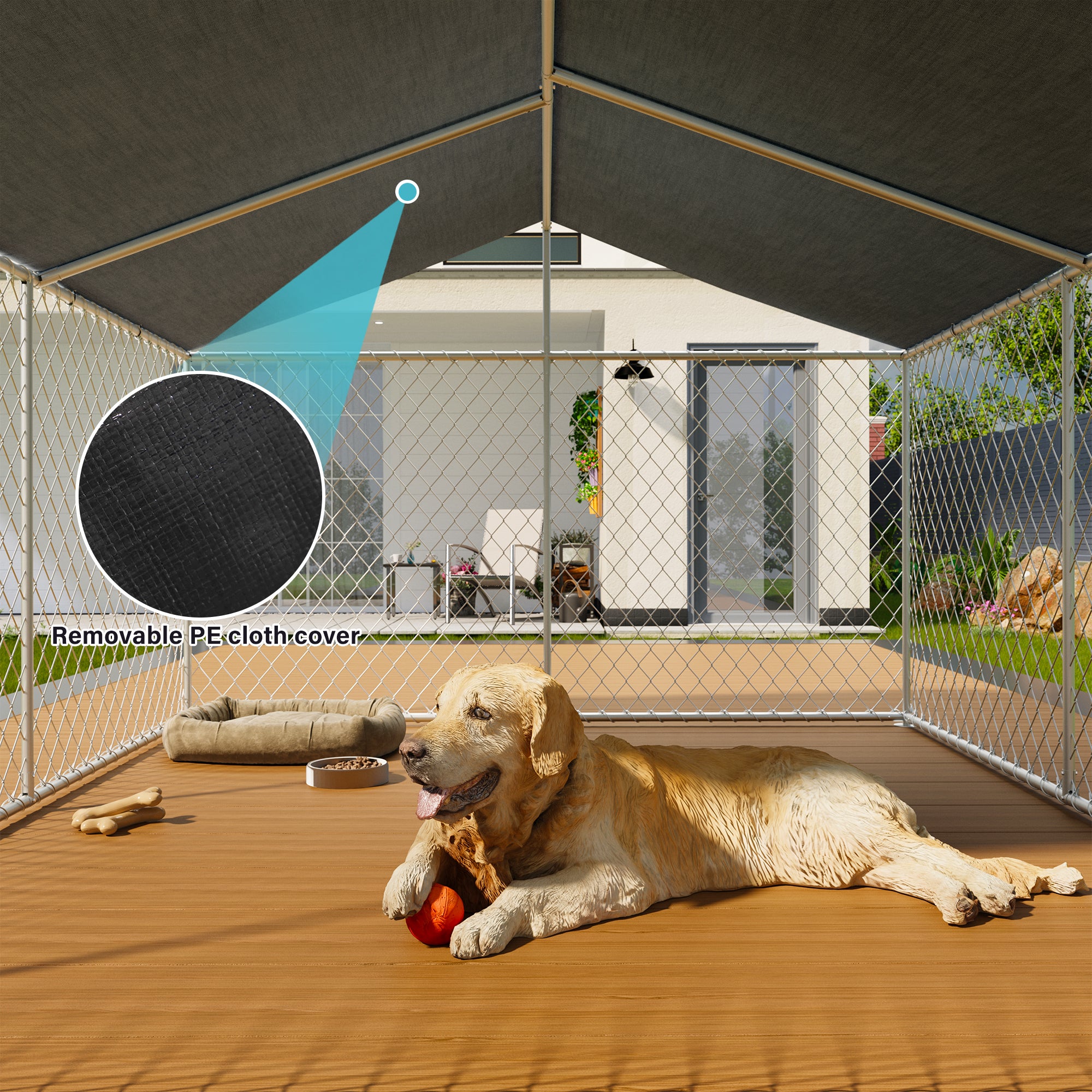 LAUSAINT HOME Large Outdoor Dog Kennel, Galvanized Steel Dog Run Cage Enclosure for Backyard