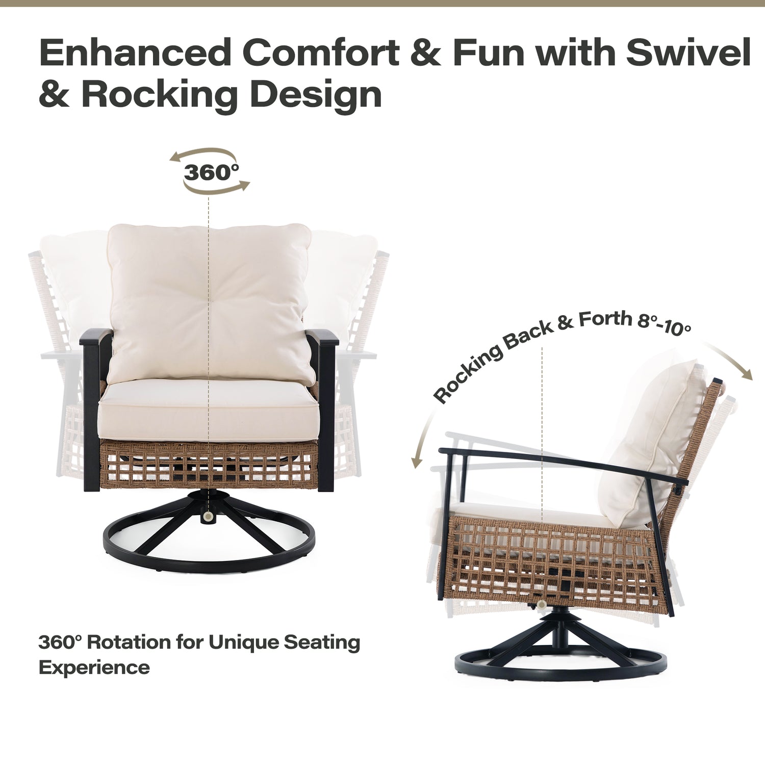 LAUSAINT HOME 3 Pieces Outdoor Swivel Chair Set with Outdoor Solar Table Lamp