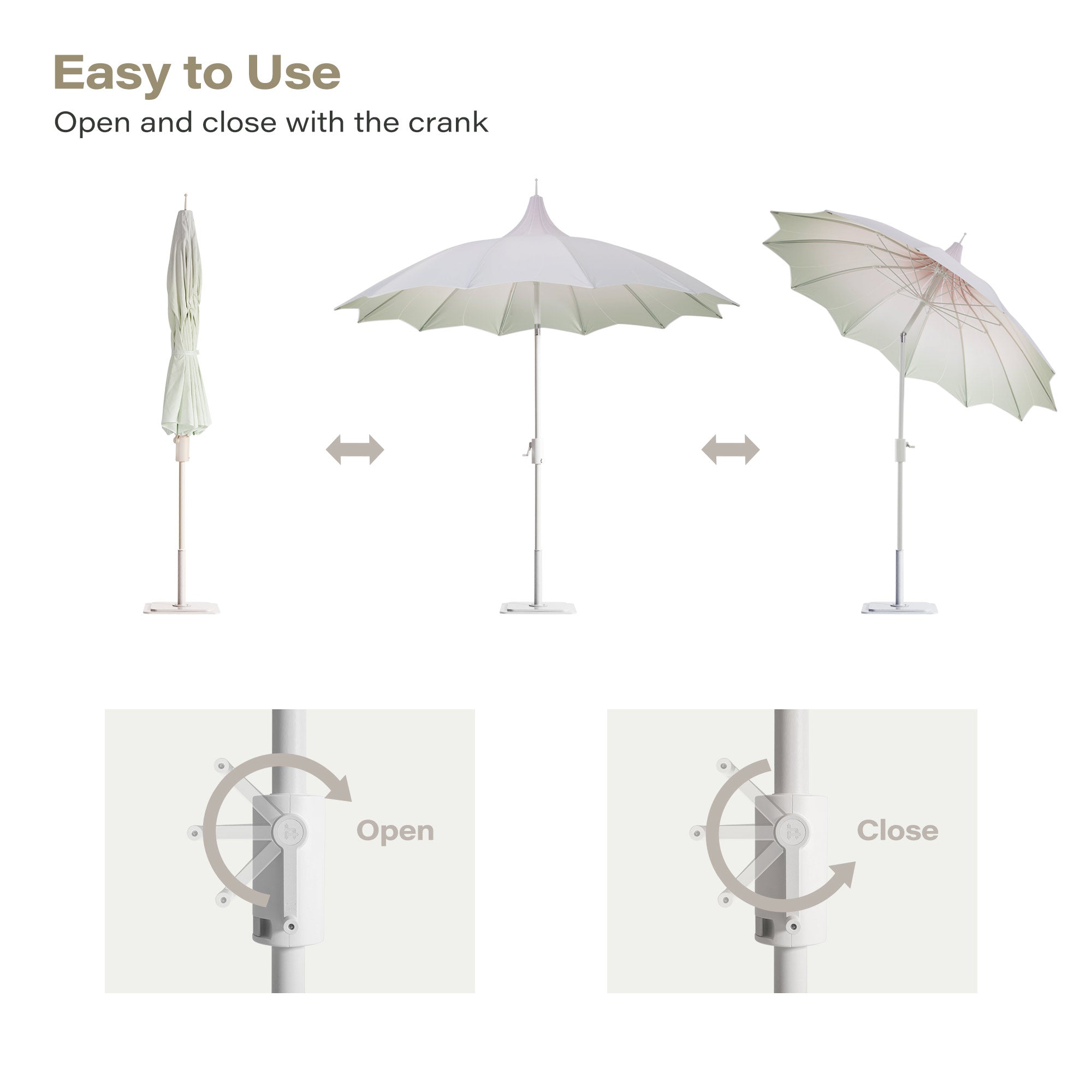 LAUSAINT HOME 9Ft Pergoda Patio Umbrella, Petal Design Canopy, 360° Rotation, Push-Button Tilt Pagoda Umbrella for Deck, Poolside Garden