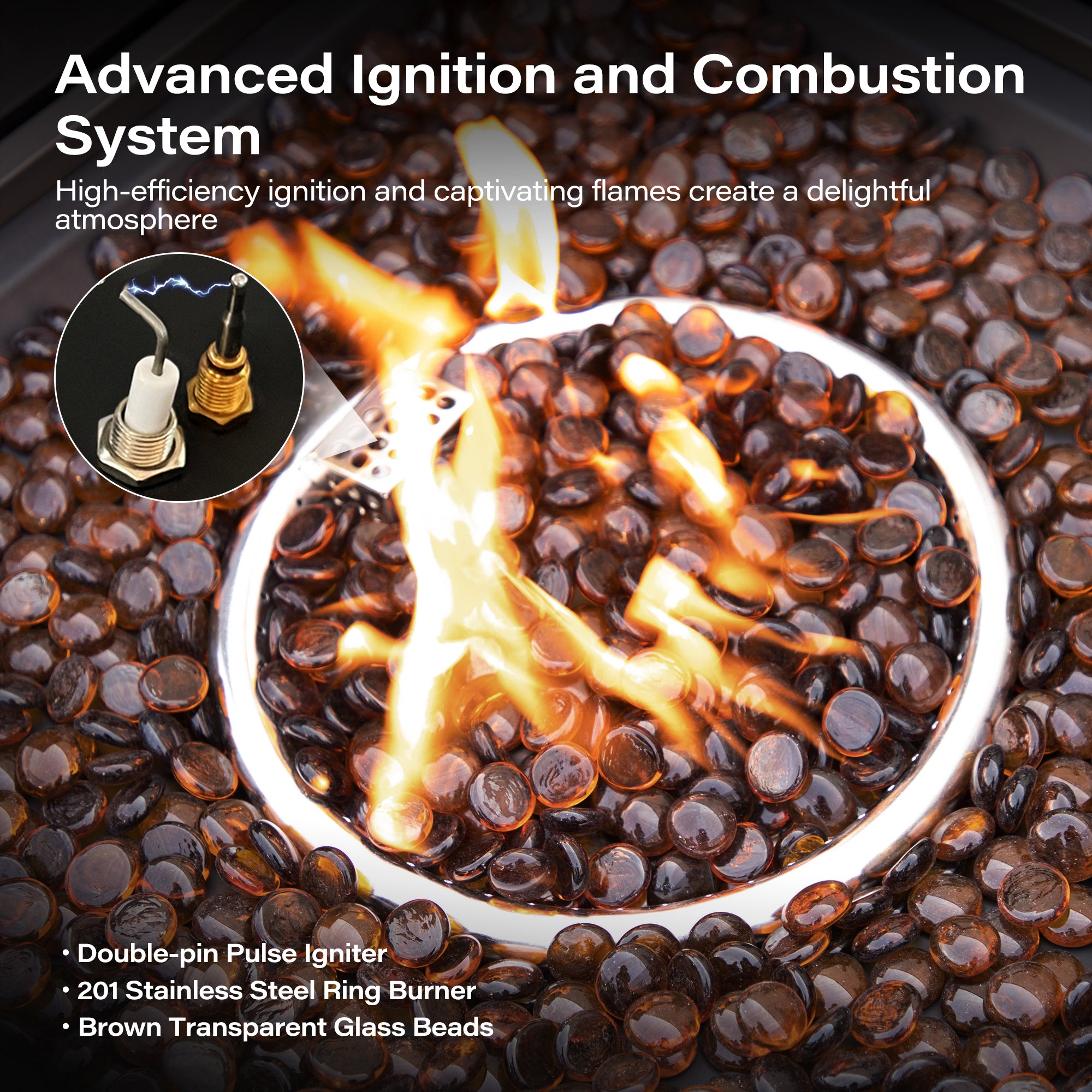 LAUSAINT HOME 64 Inch Outdoor Fire Pit Table 55,000 BTU Gas Fire Pit with Lid with Glass Wind Guard for Outside Patio