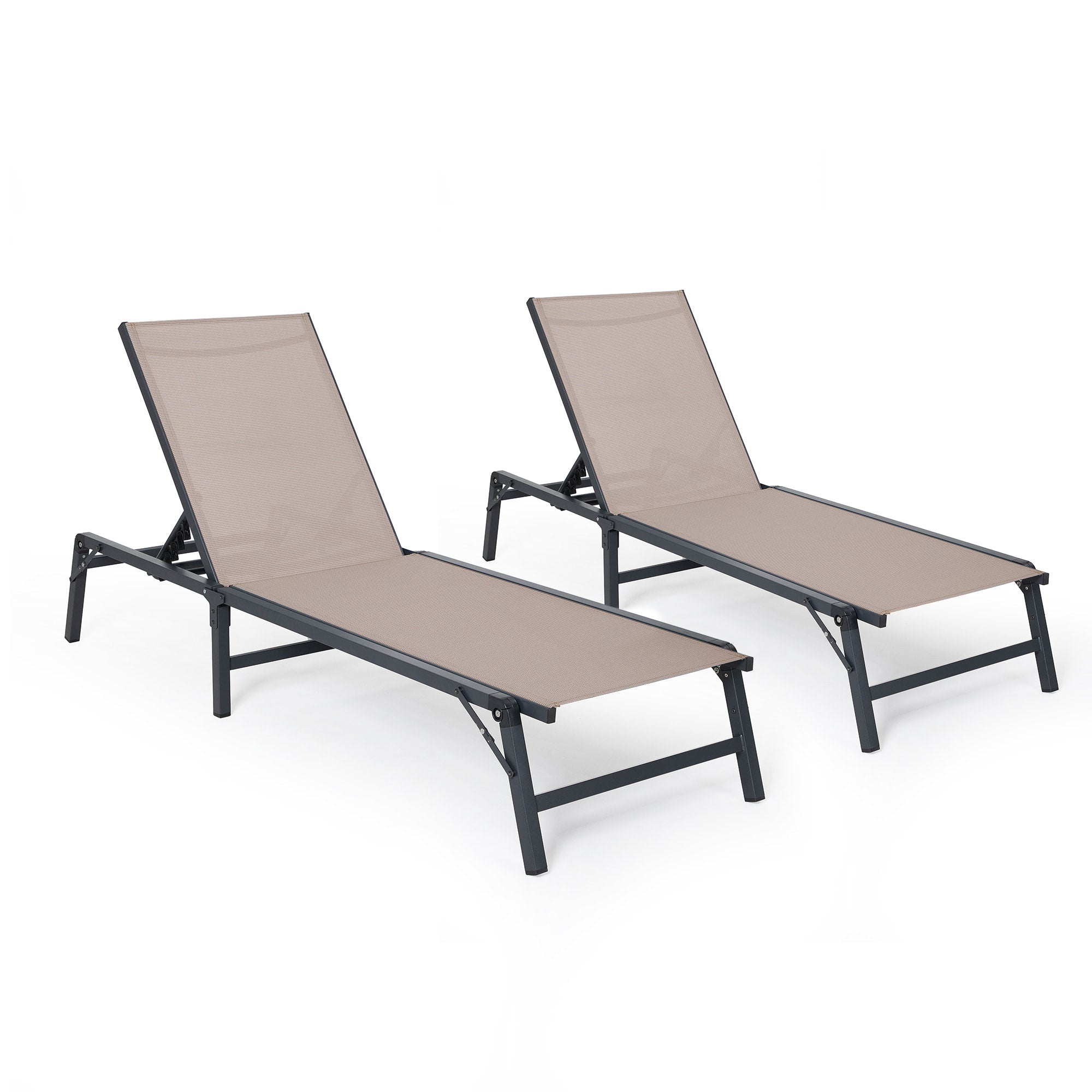 2 Pieces Outdoor Chaise Lounge Chair Set with 5-Position Adjustable Backrest