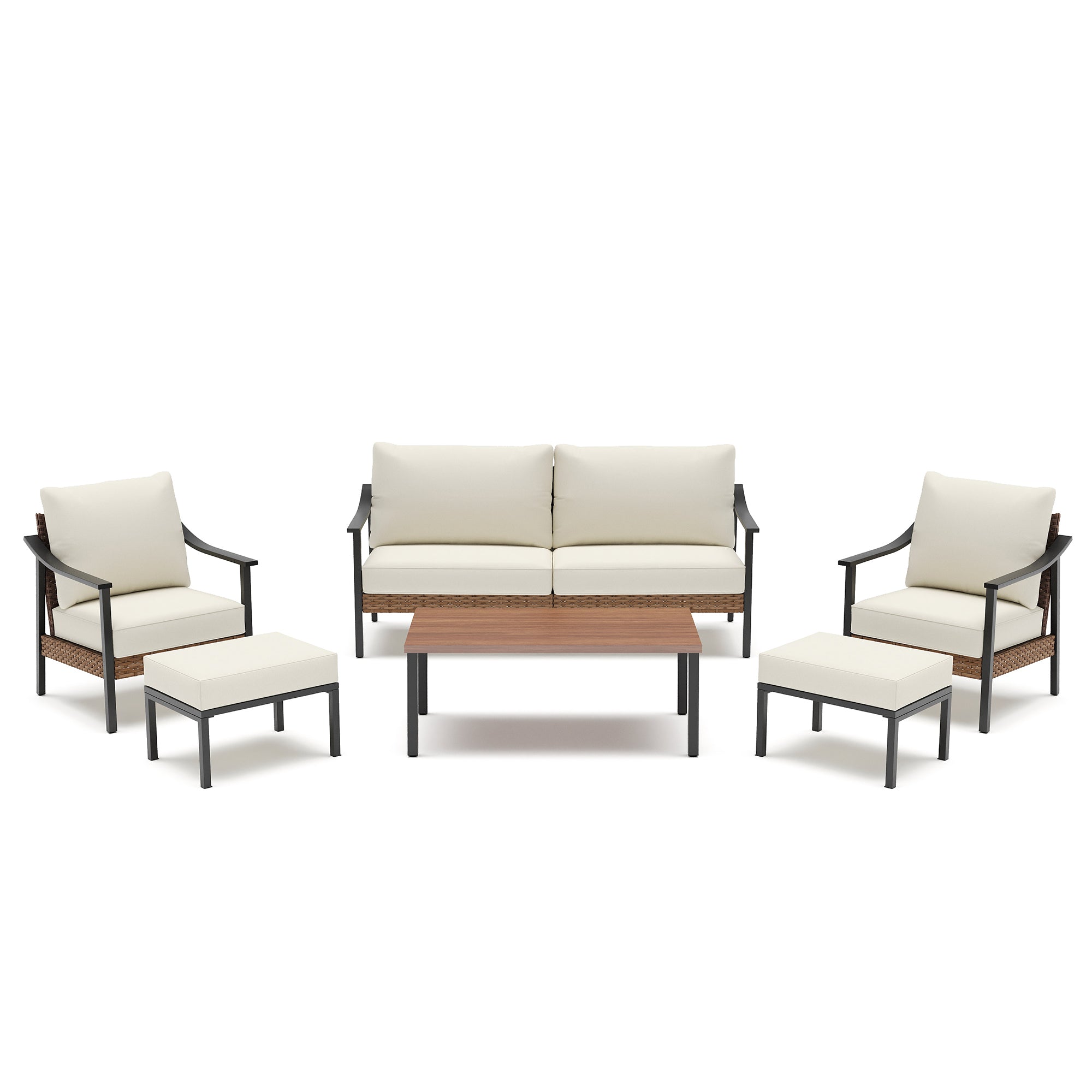 LAUSAINT HOME 6 Pieces Outdoor Patio Furniture Set, Rattan Outdoor Couch Sectional