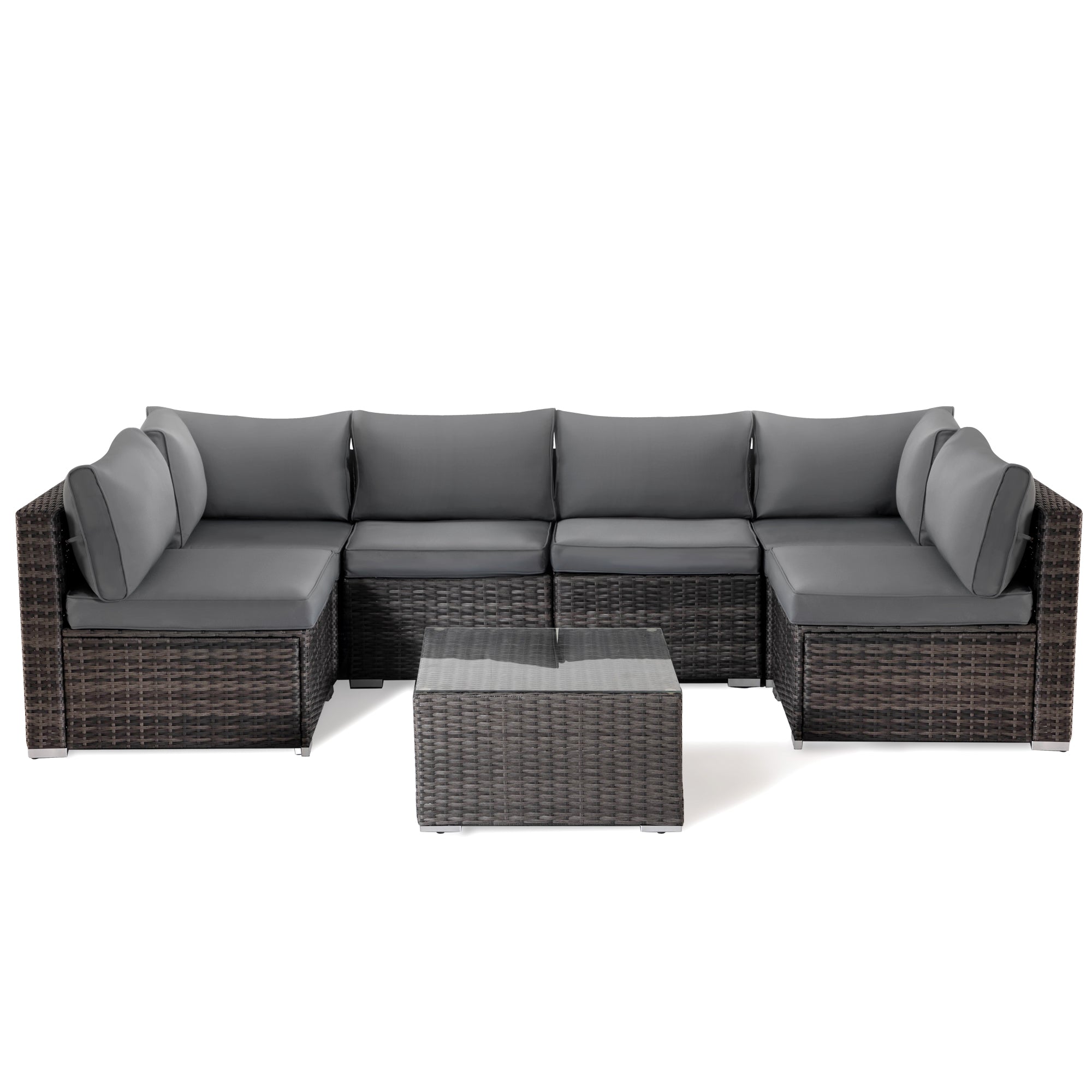 LAUSAINT HOME 7-Piece Wicker Conversation Set with Gray Cushions