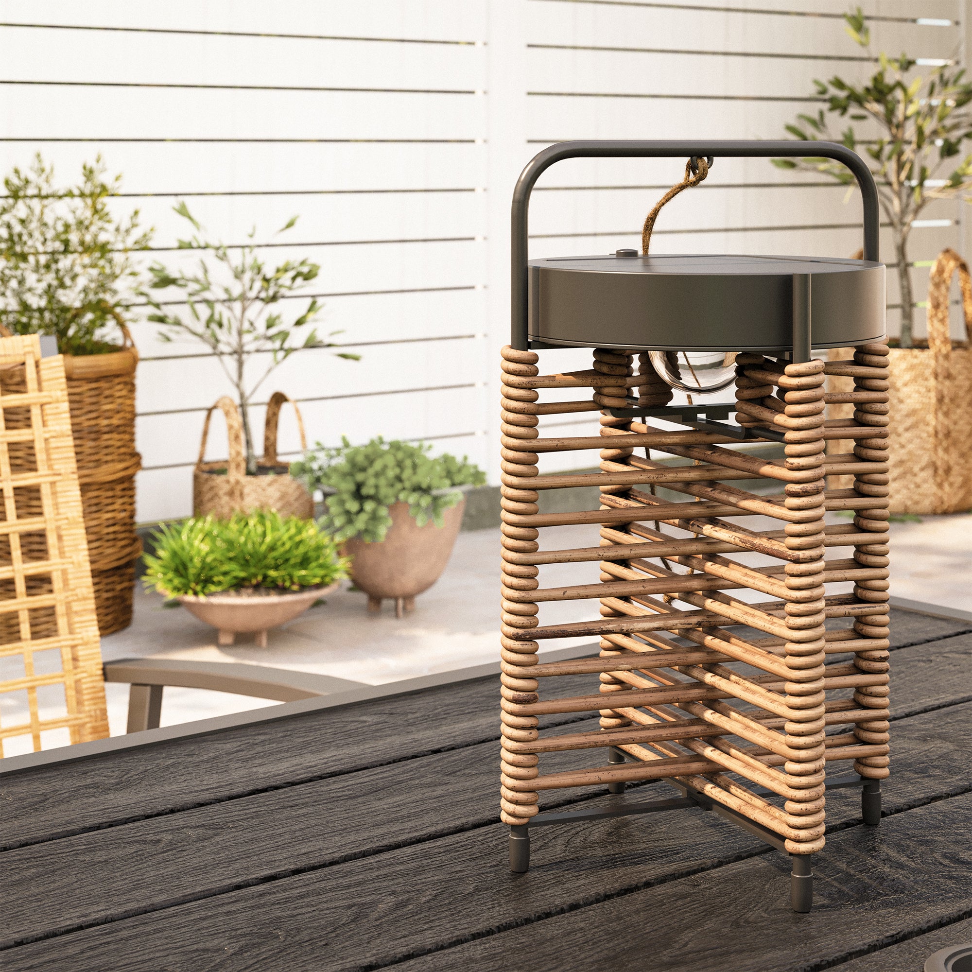 LAUSAINT HOME 3-piece Wicker Bistro Set with Outdoor Solar Table Lamp