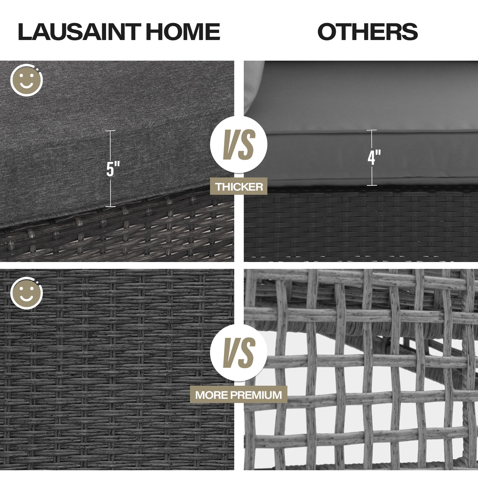 LAUSAINT HOME 6-Pieces Patio Furniture Set with 43" Propane Gas Fire Pit Table