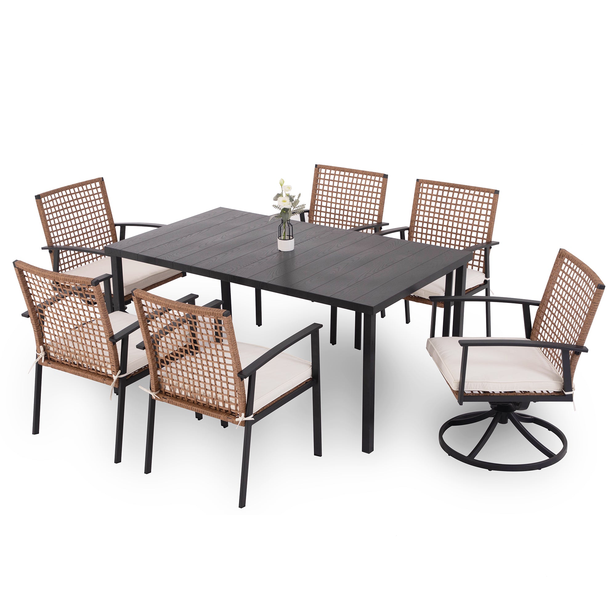LAUSAINT HOME 7 Pieces Patio Dining Set, 6 - Person Rectangular Outdoor Dining Set Conversation Set for Backyard