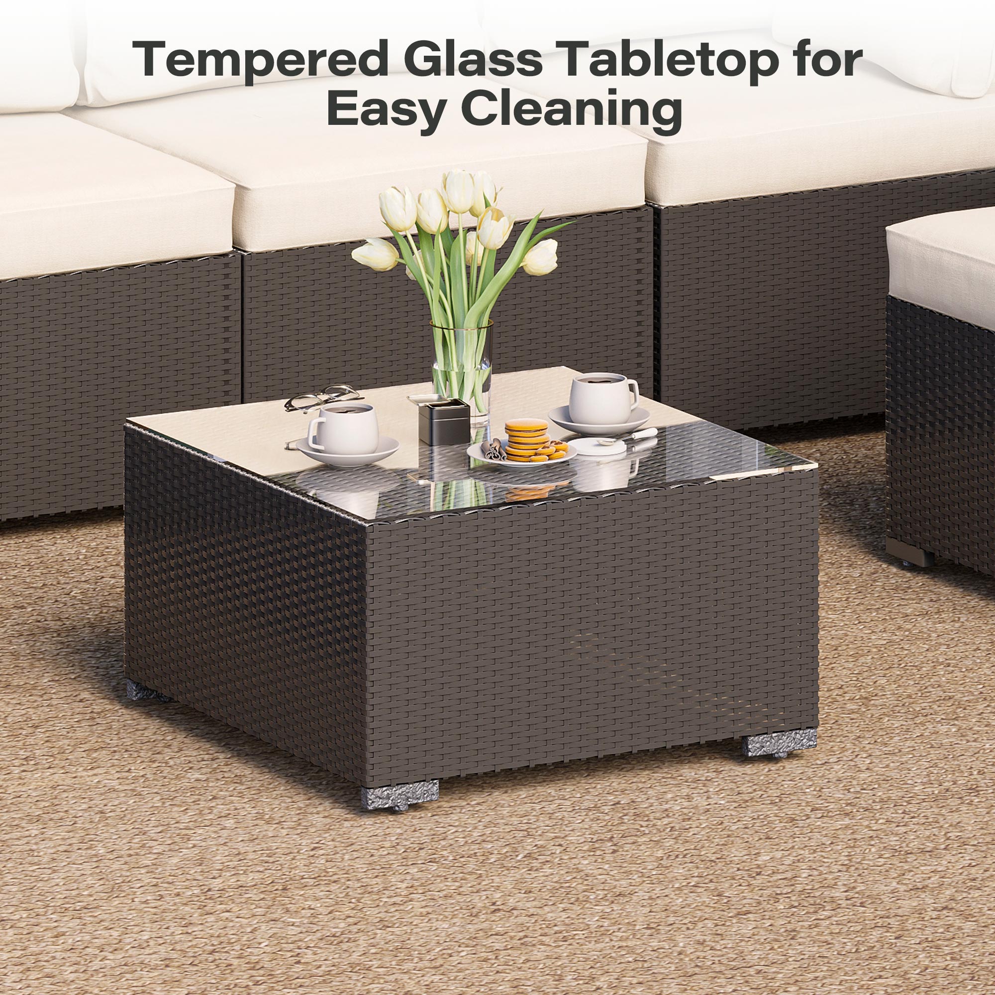 LAUSAINT HOME 7-Piece Wicker Conversation Set with Beige Cushions