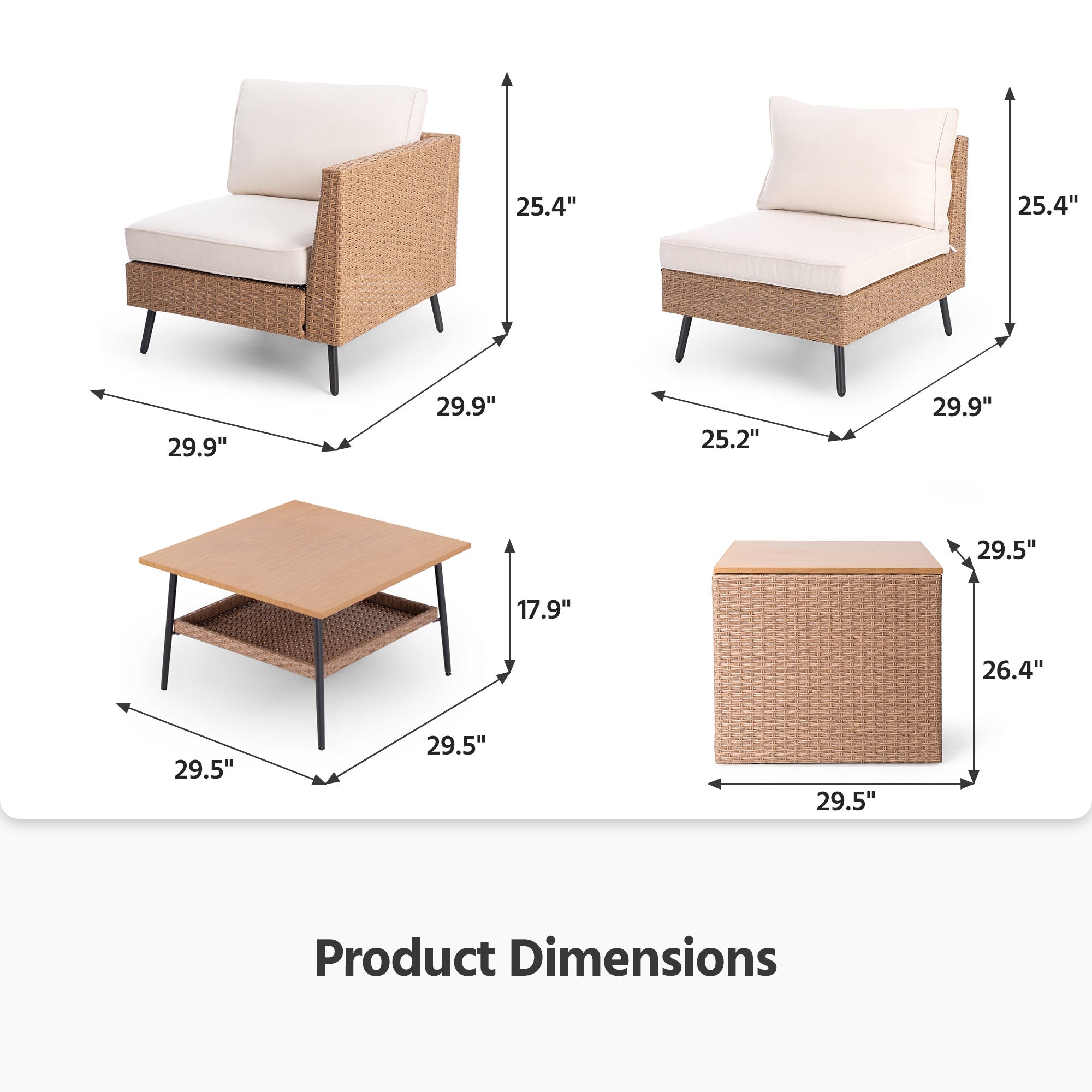 6 Pieces Outdoor Rattan Patio Furniture Sets