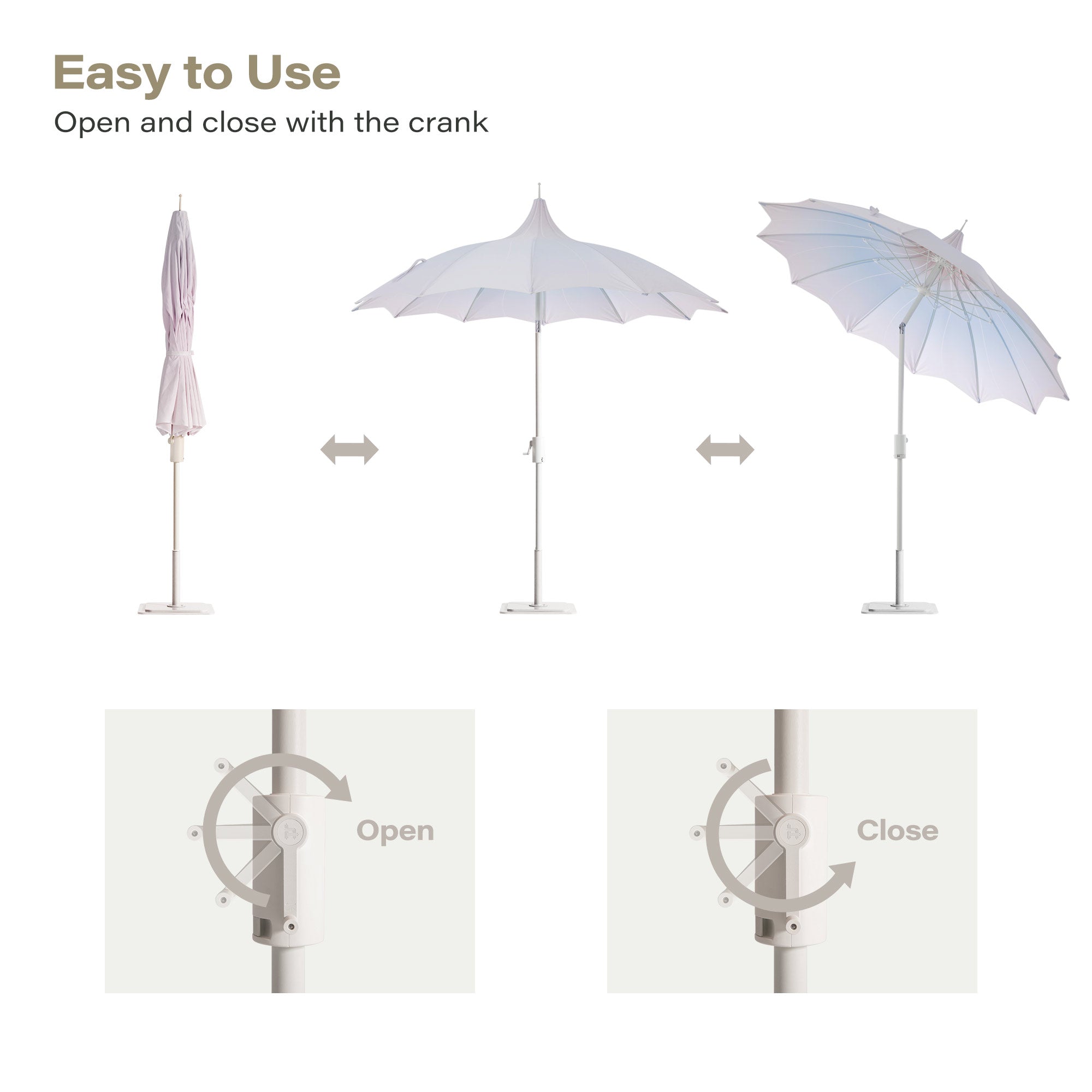 LAUSAINT HOME 9Ft Pergoda Patio Umbrella, Petal Design Canopy, 360° Rotation, Push-Button Tilt Pagoda Umbrella for Deck, Poolside Garden