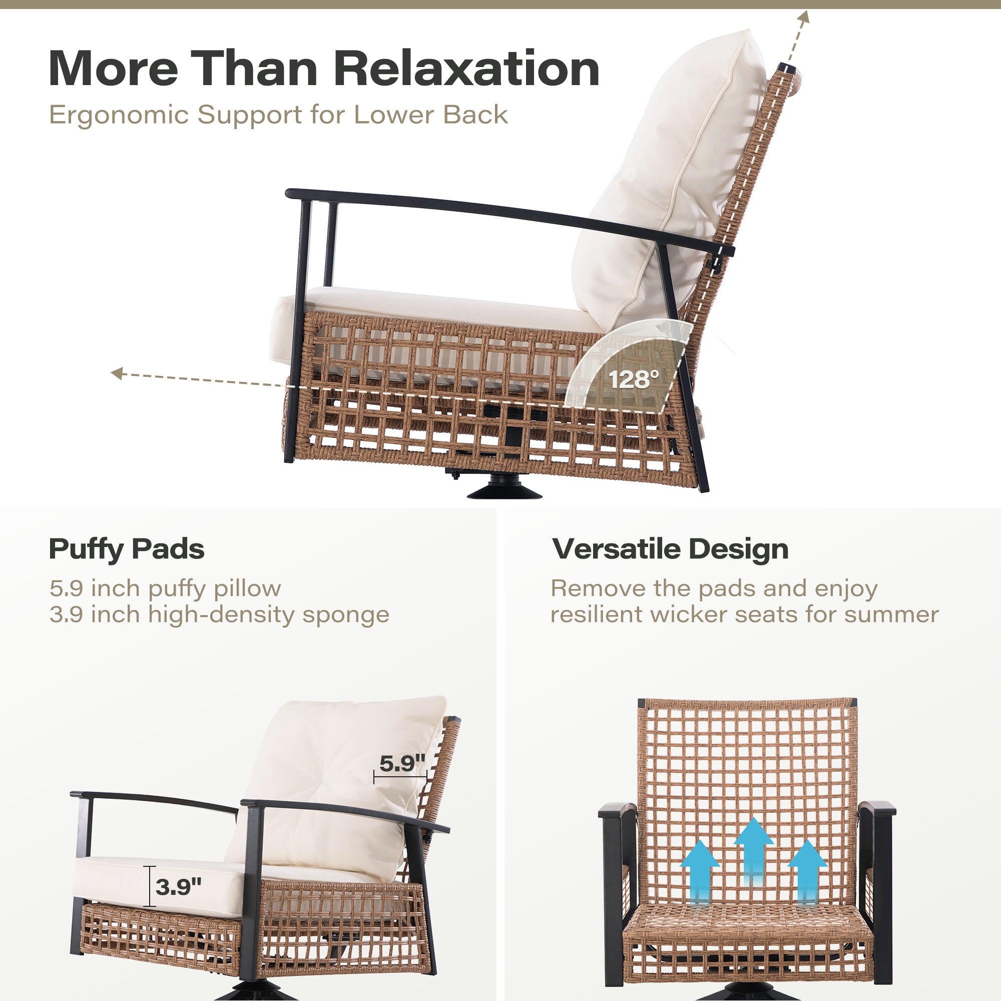 3 Pieces Outdoor Swivel Chair