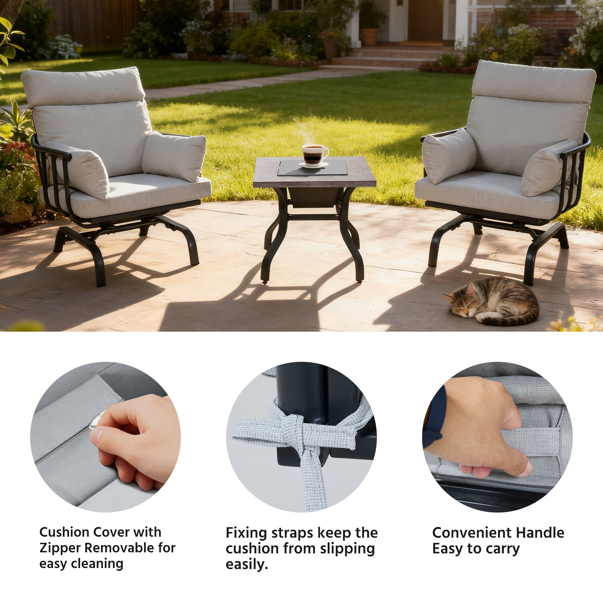 LAUSAINT HOME Modern Patio Bistro Set with 2 Spring Chairs & 1 Ice Bucket Table