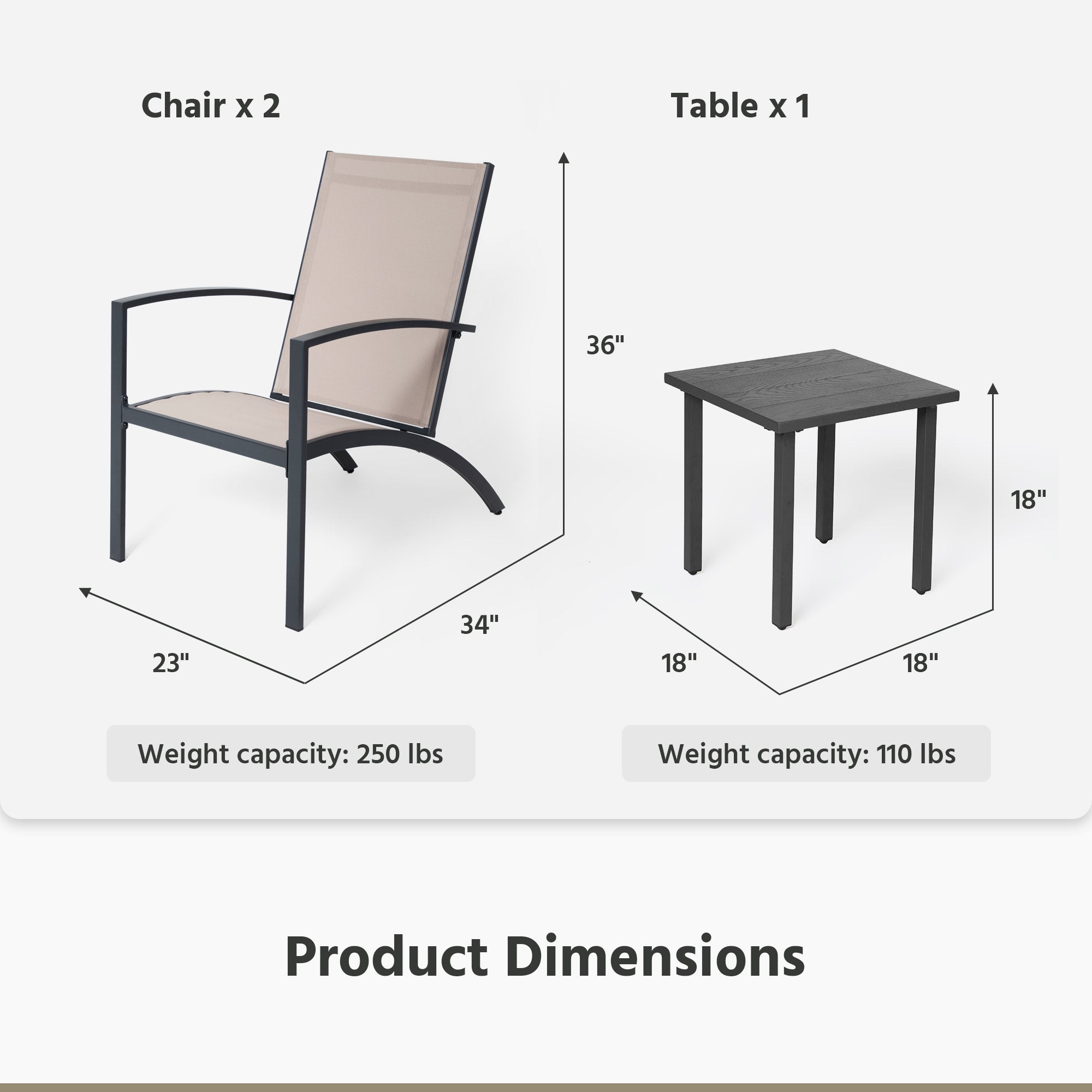 LAUSAINT HOME 3-Piece Outdoor Textilene Fabric Bistro Set with Patio Table and Chairs