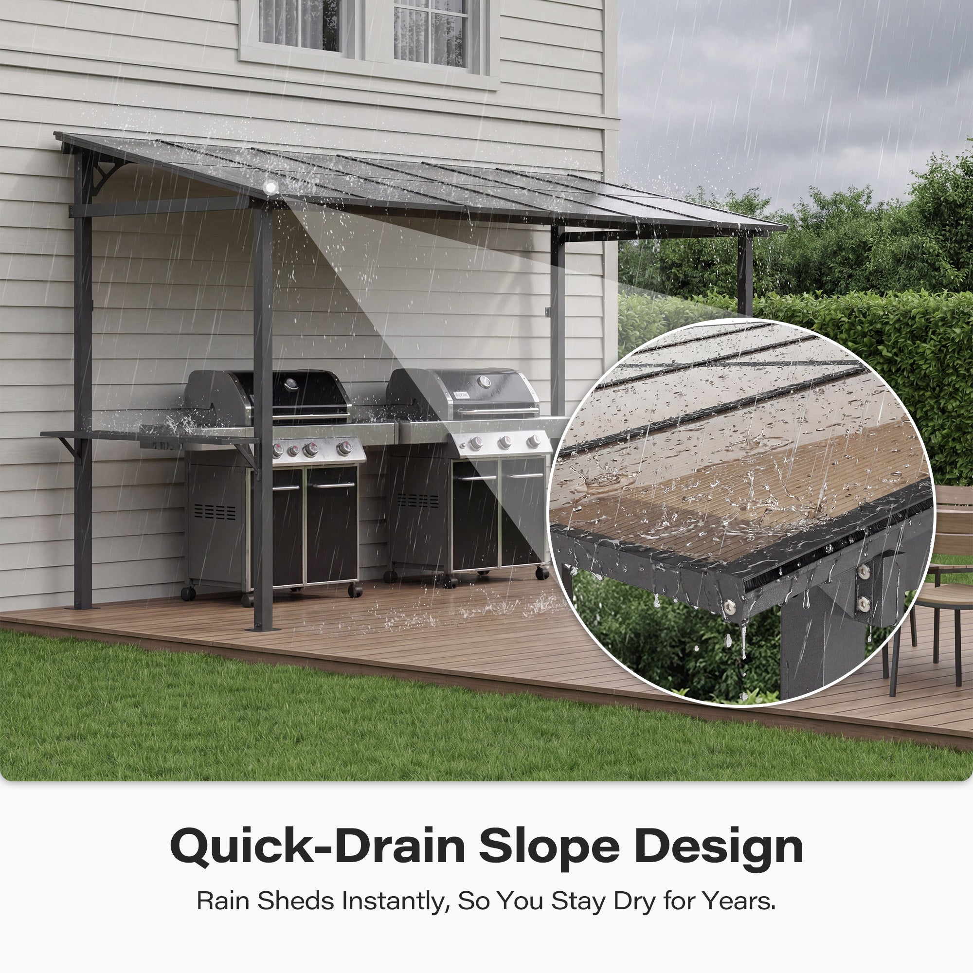 LAUSAINT HOME 12x6 ft Hardtop Grill Gazebo Sloping PC Roof BBQ Patio Metal Gazebo