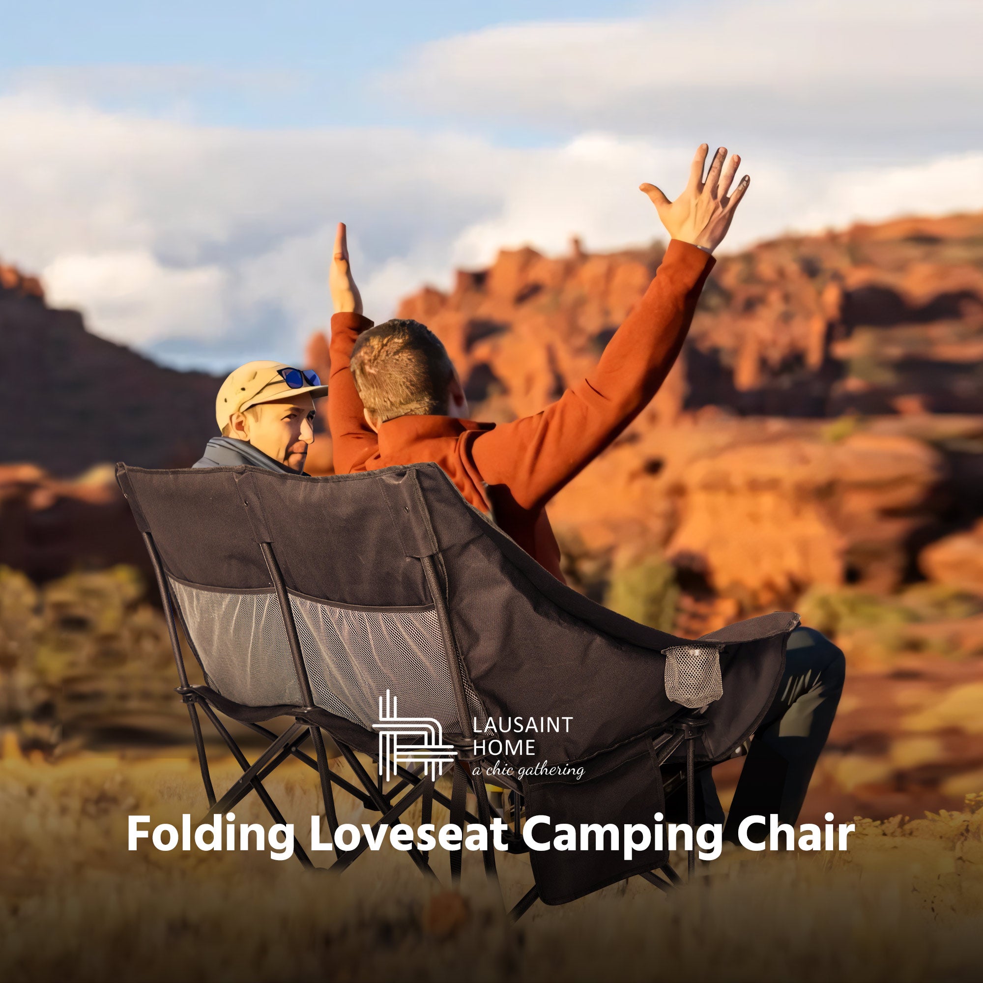 LAUSAINT HOME Double Camping Chair, Oversized Camping Loveseat