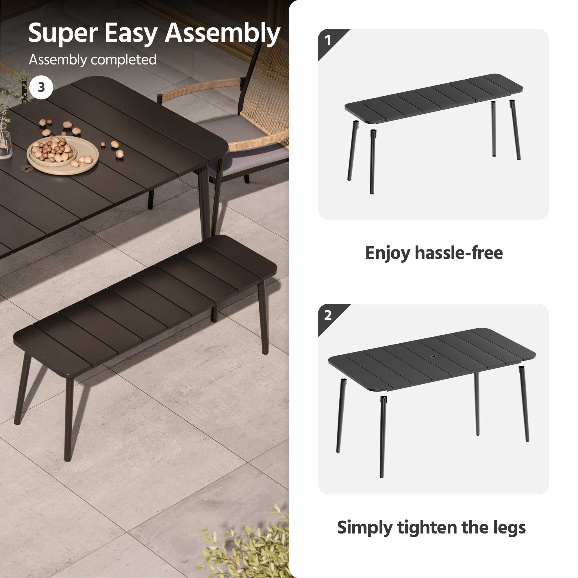 LAUSAINT HOME Outdoor Patio Dining Set with Chairs and Benches