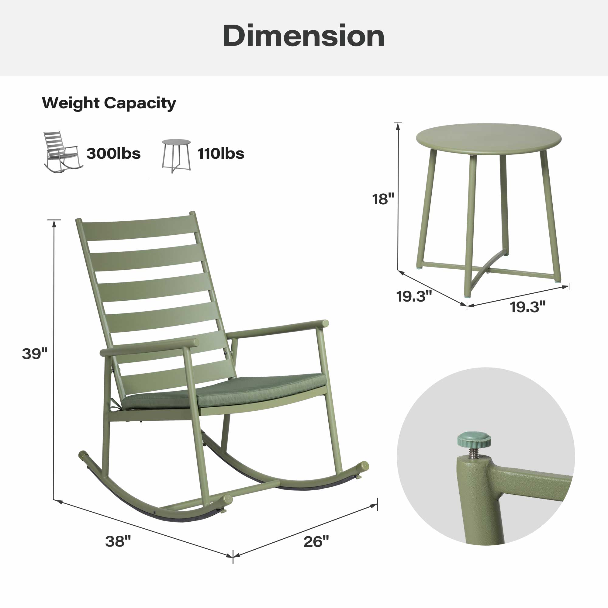 LAUSAINT HOME 3-Piece Outdoor Rocking Bistro Set with Cushions