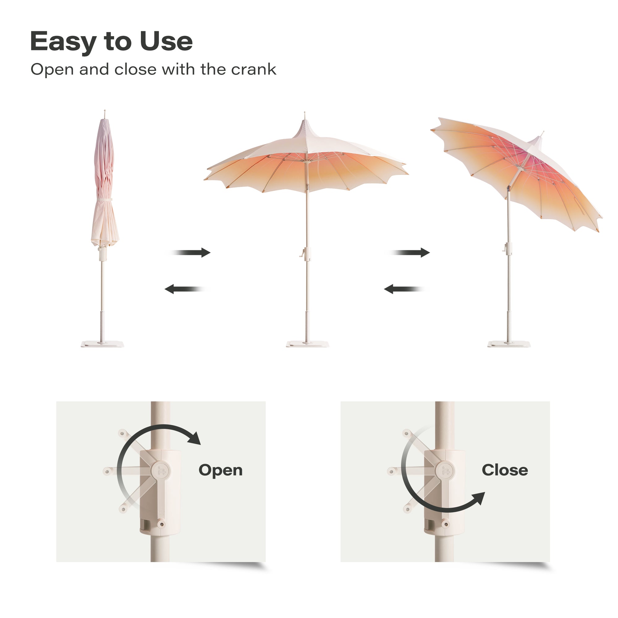 LAUSAINT HOME 9Ft Pergoda Patio Umbrella, Petal Design Canopy, 360° Rotation, Push-Button Tilt Pagoda Umbrella for Deck, Poolside Garden