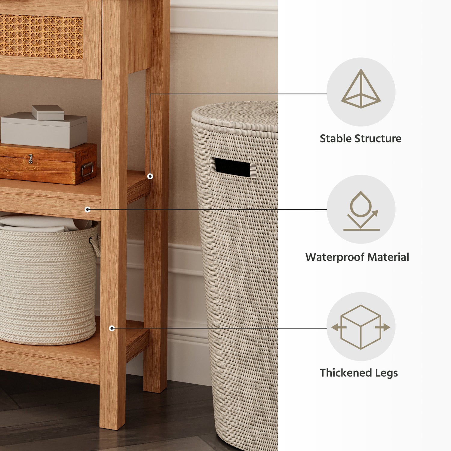 LAUSAINT HOME Narrow Console Table Behind Couch, 51" Entryway Table with 3 Ratten Drawers