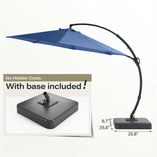 LAUSAINT HOME 11 FT Deluxe Curvy Cantilever Umbrella with 360° Rotation Outdoor Patio Umbrella with Base