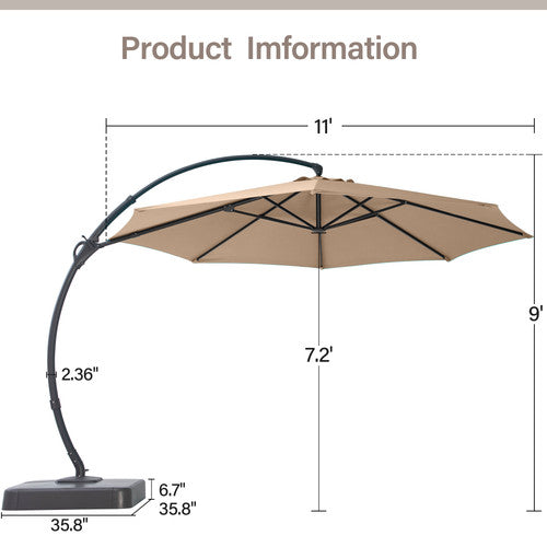 LAUSAINT HOME 11 FT Deluxe Curvy Cantilever Umbrella with 360° Rotation Outdoor Patio Umbrella with Base