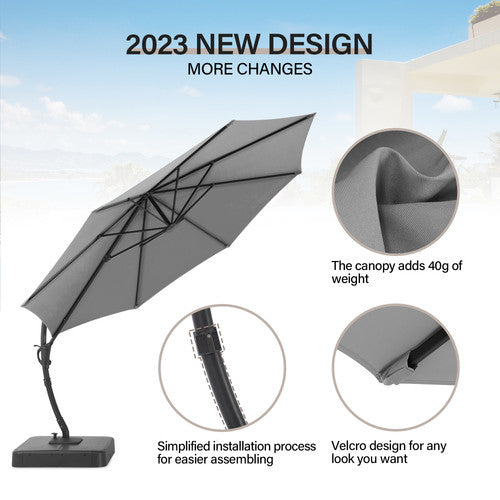 LAUSAINT HOME 11 FT Deluxe Curvy Cantilever Umbrella with 360° Rotation Outdoor Patio Umbrella with Base