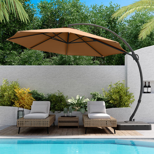 LAUSAINT HOME 11 FT Deluxe Curvy Cantilever Umbrella with 360° Rotation Outdoor Patio Umbrella with Base