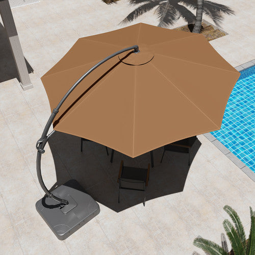 LAUSAINT HOME 11 FT Deluxe Curvy Cantilever Umbrella with 360° Rotation Outdoor Patio Umbrella with Base