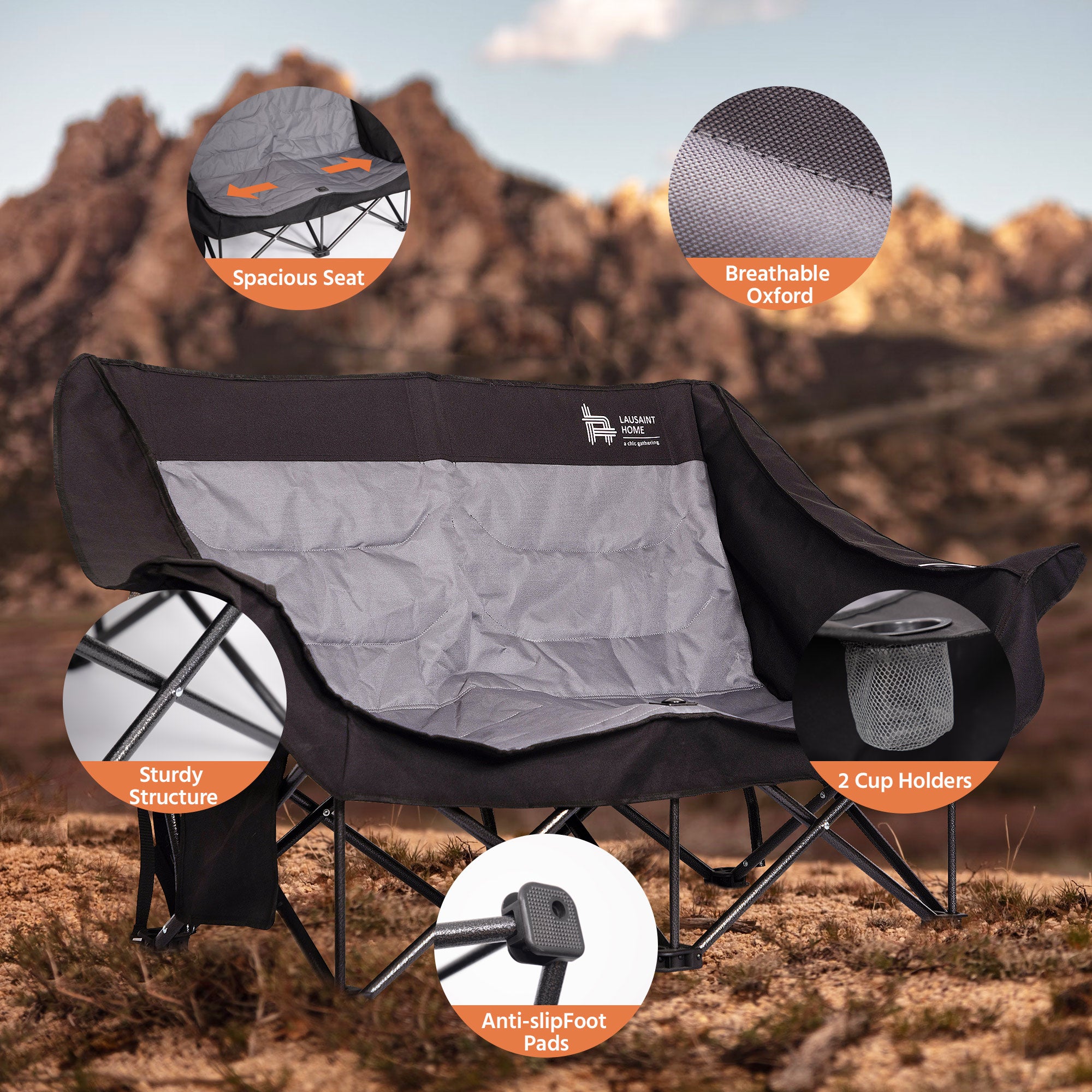 LAUSAINT HOME Double Camping Chair, Oversized Camping Loveseat