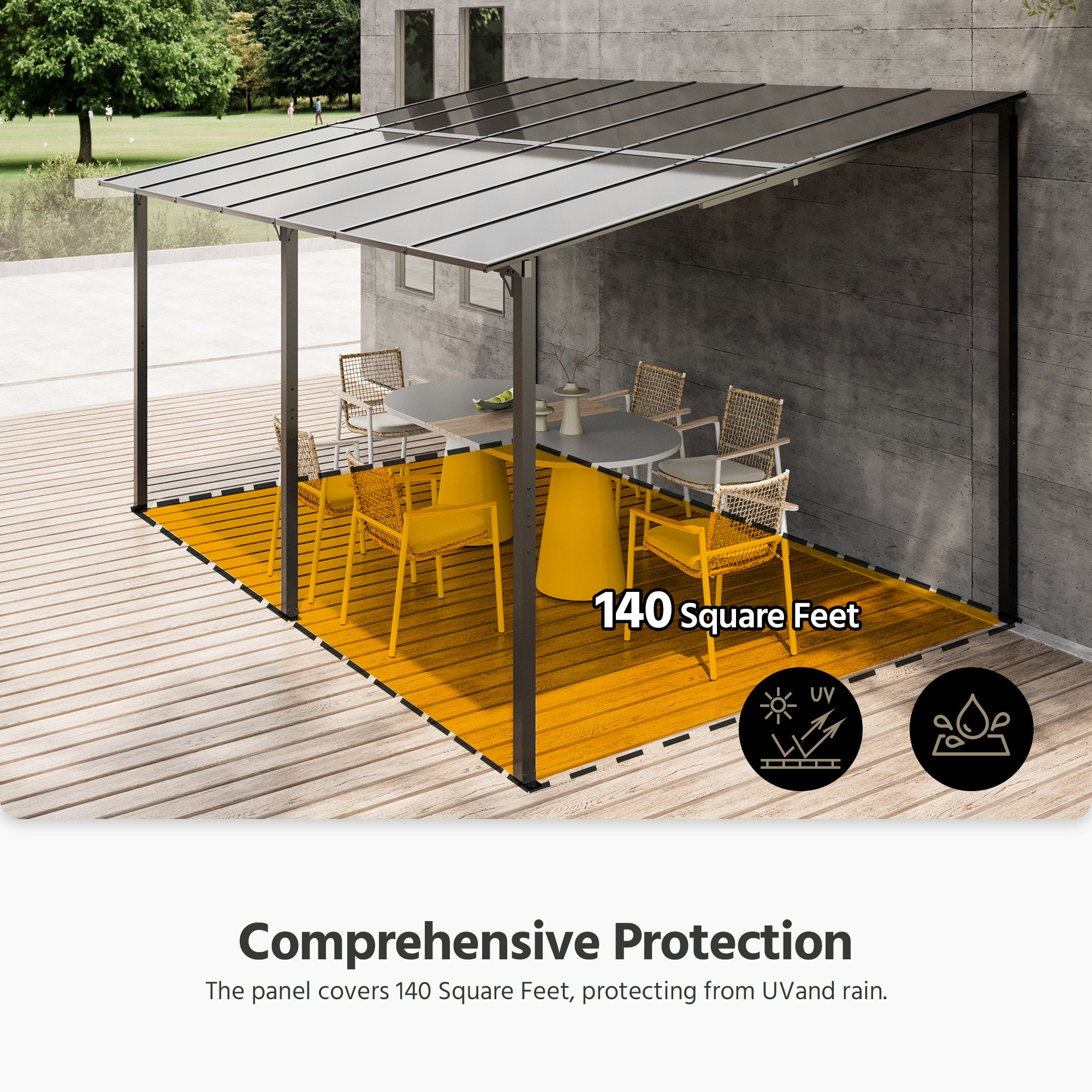 14 Ft. W x 10 Ft. D Aluminum Hardtop Pergola with Canopy