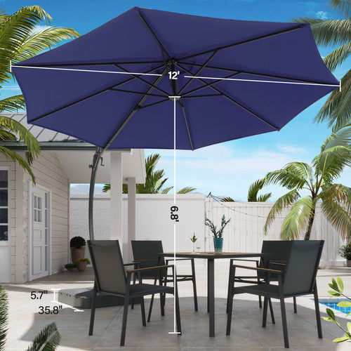 LAUSAINT HOME 12 FT Deluxe Curvy Cantilever Umbrella with 360° Rotation Outdoor Patio Umbrella with Base