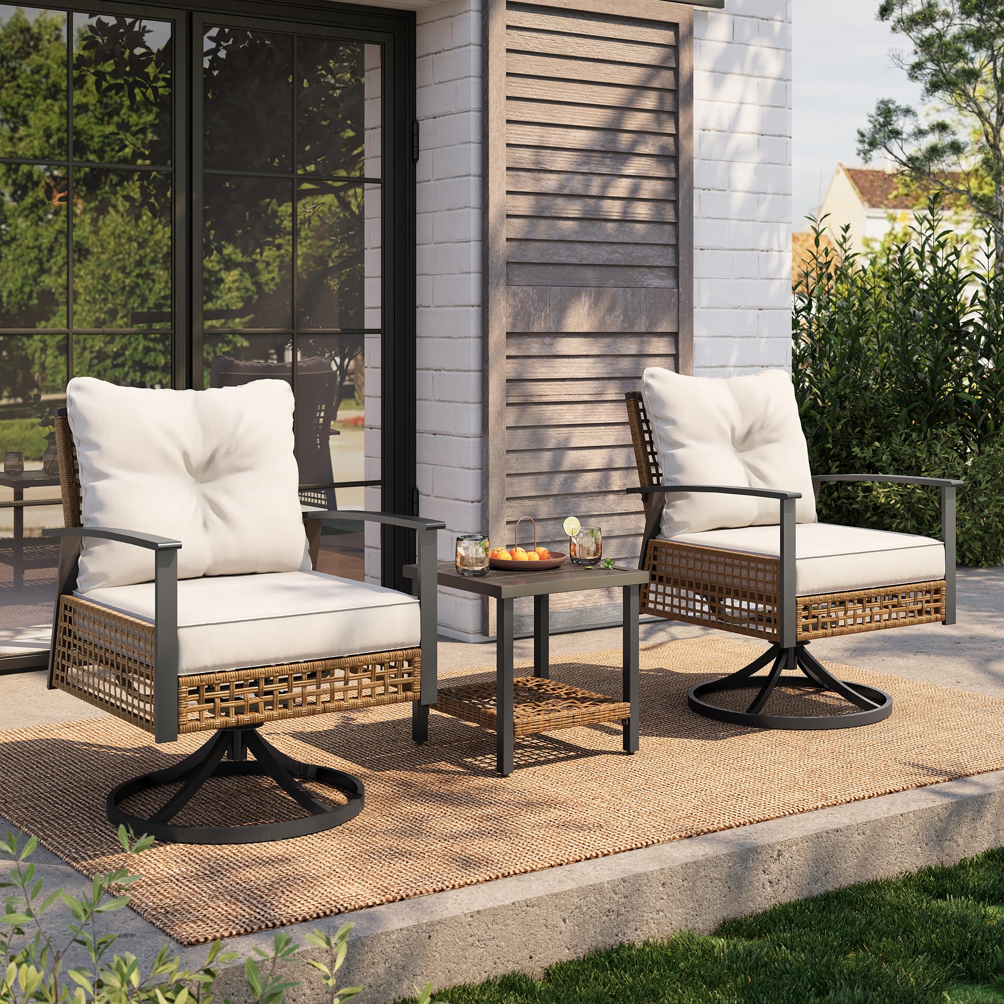 LAUSAINT Home 3 Pieces Swivel Rocking Bistro Set