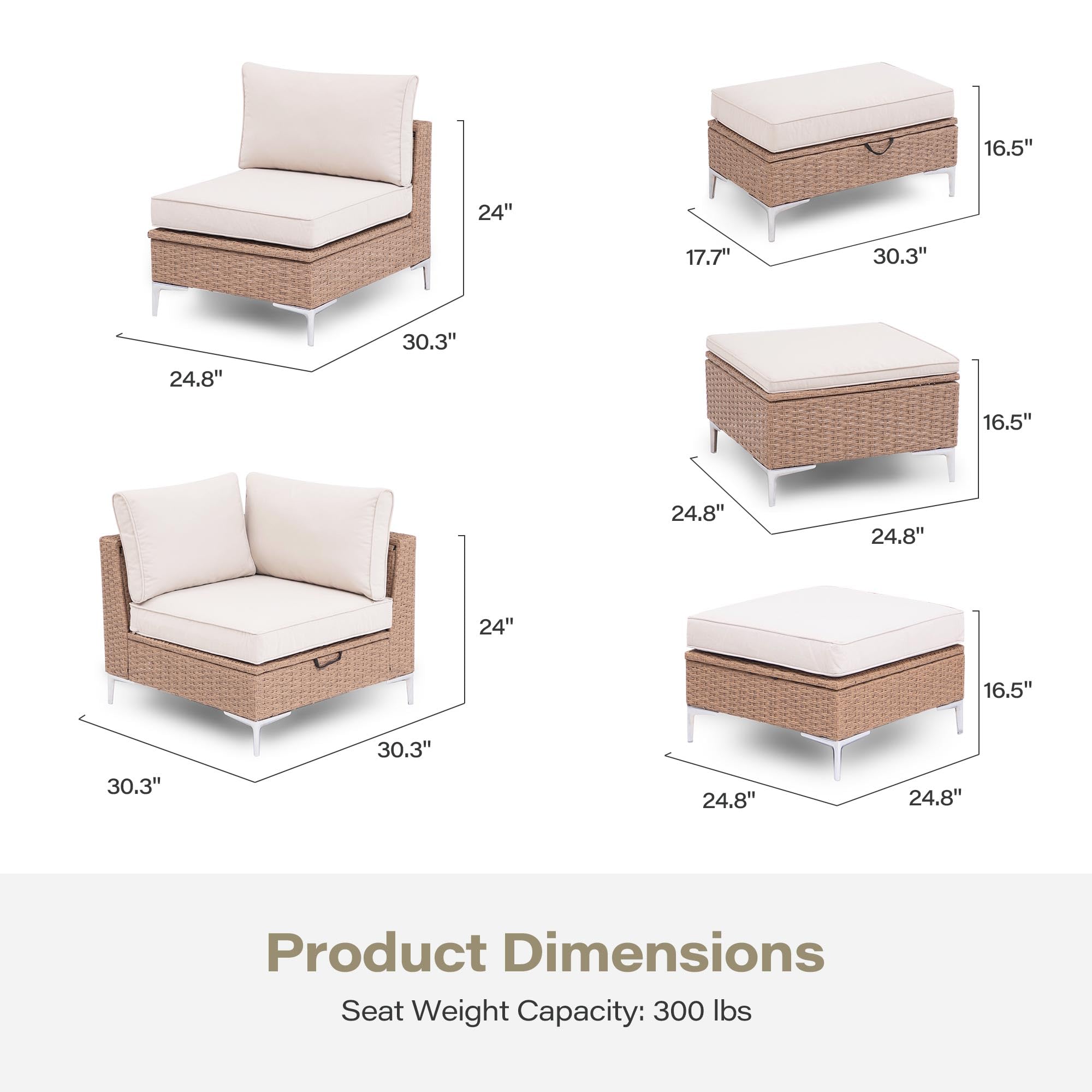 LAUSAINT HOME 7 Pieces Outdoor Patio Furniture Set with Storage Ottoman