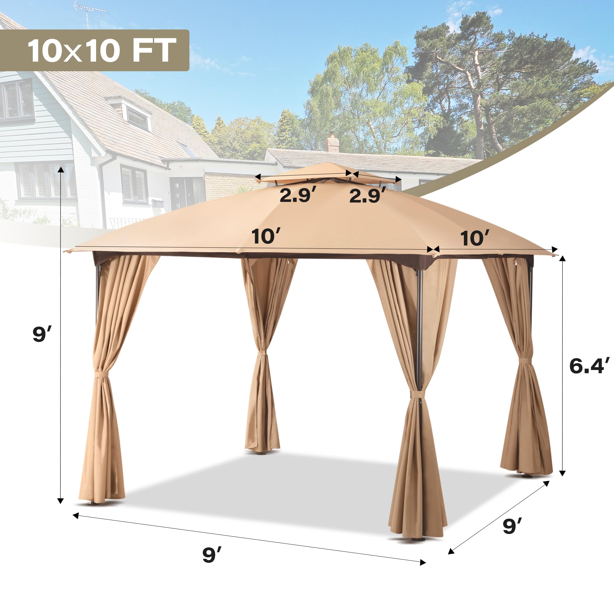 LAUSAINT HOME Patio Arc Gazebo Outdoor Canopy Tent 10&