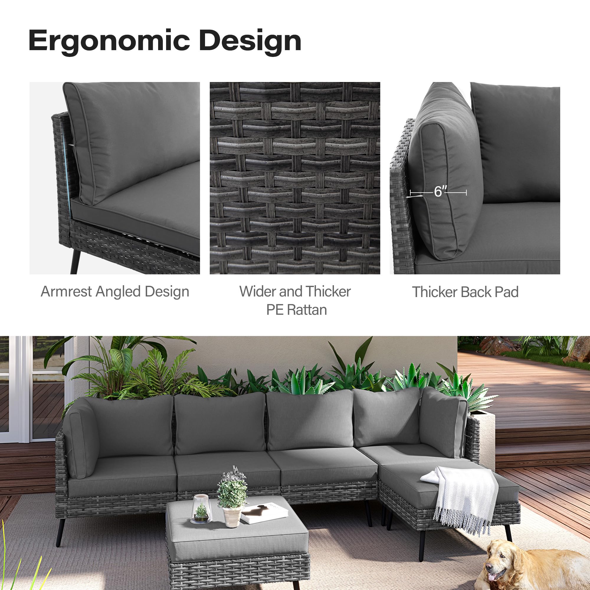 LAUSAINT HOME 6 Pieces Outdoor Sectional Sofa Set