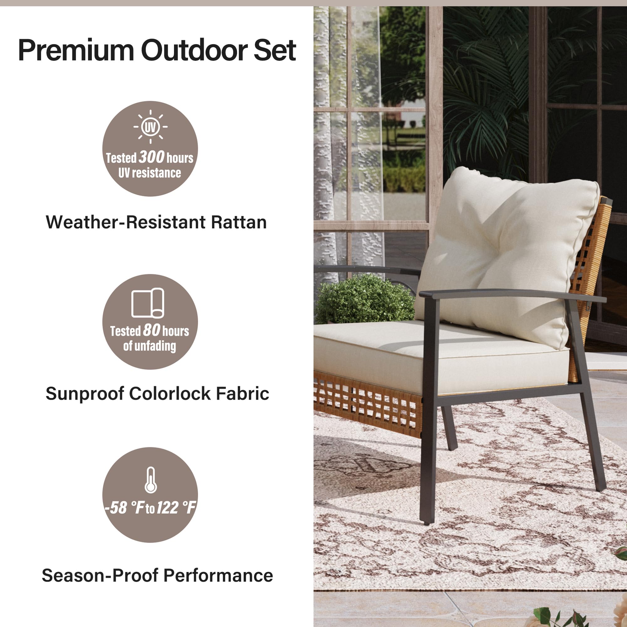 LAUSAINT HOME Outdoor Rattan Bistro Set, 2 Chairs