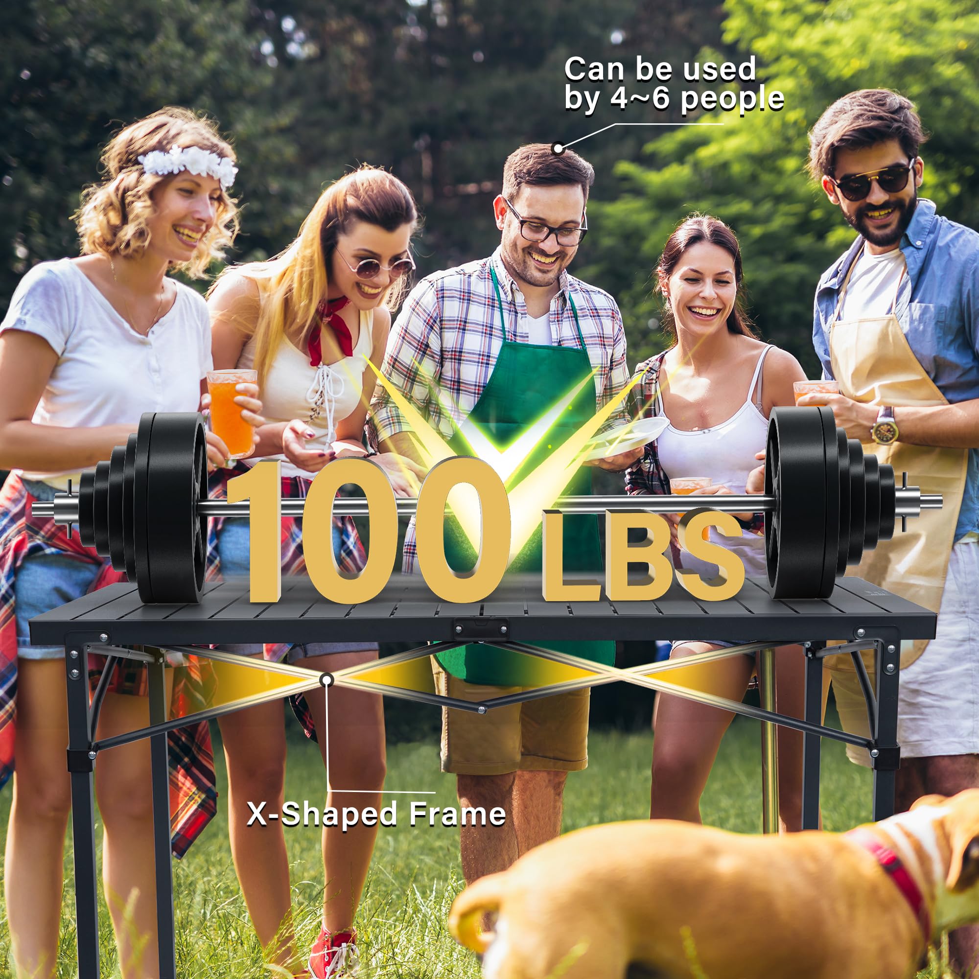 LAUSAINT HOME Folding Camping Table with Aluminum Roll-up Tabletop