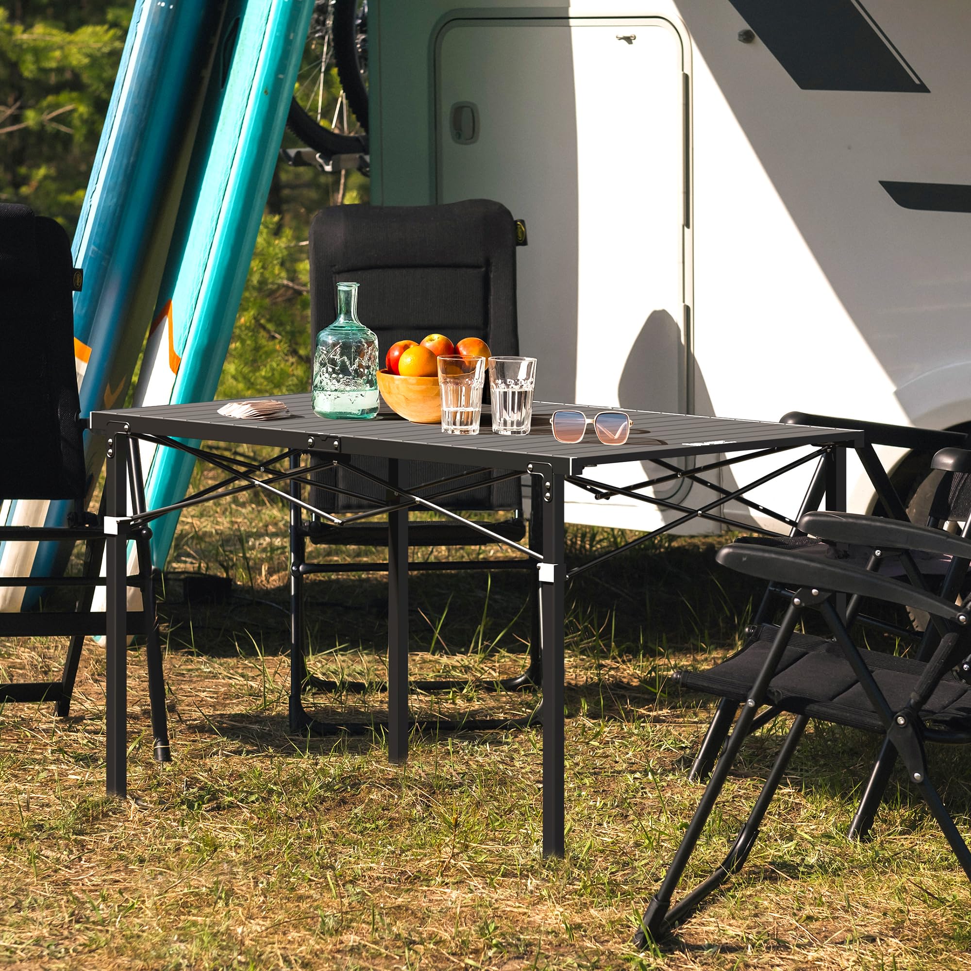 LAUSAINT HOME Folding Camping Table with Aluminum Roll-up Tabletop