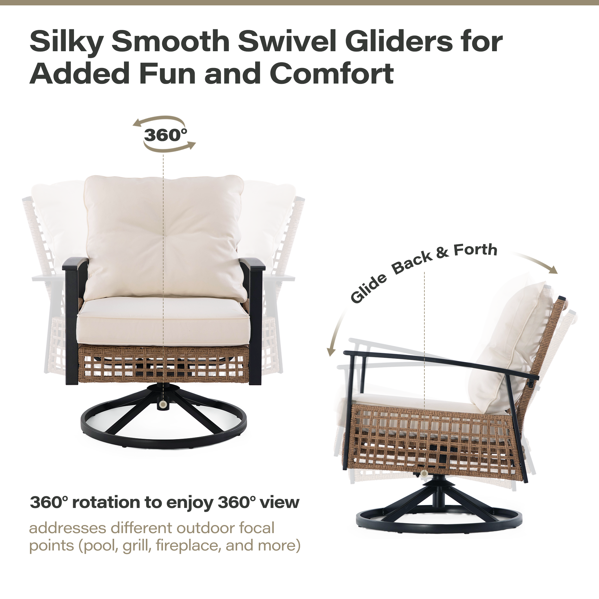 3 Pieces Outdoor Swivel Chair