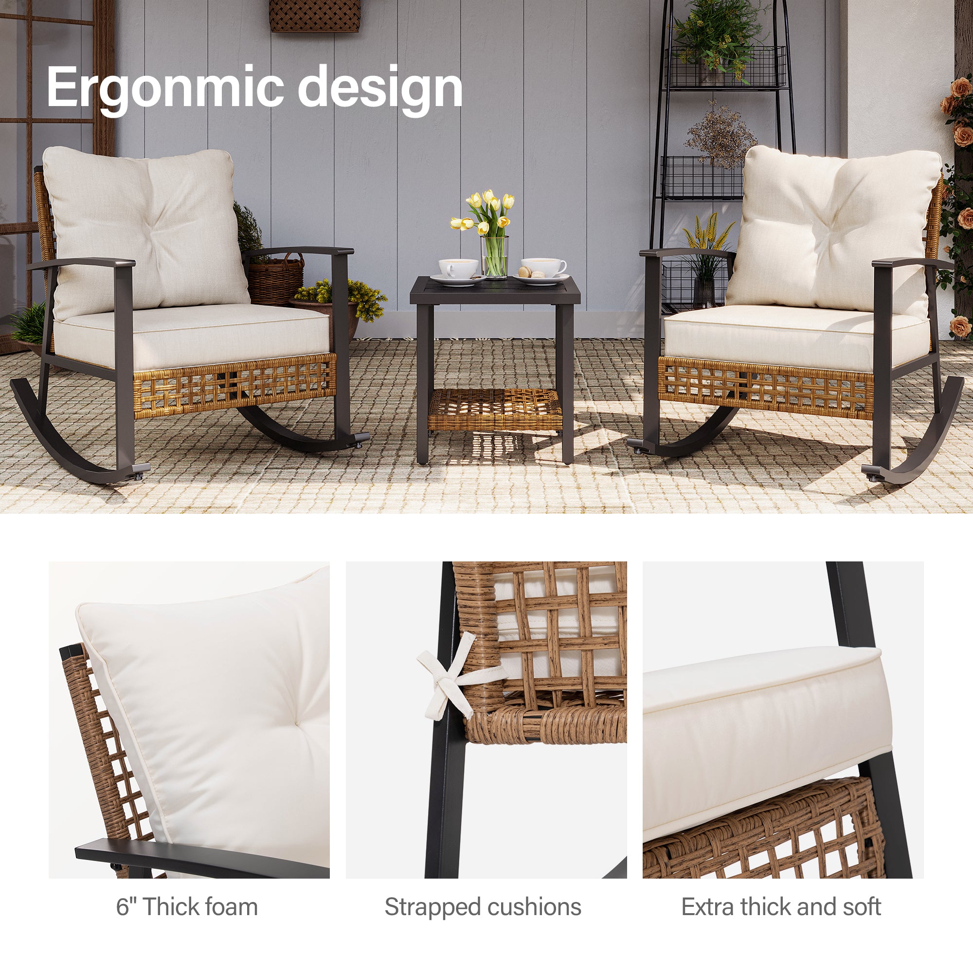 LAUSAINT HOME 3 Pieces Rocking Bistro Set