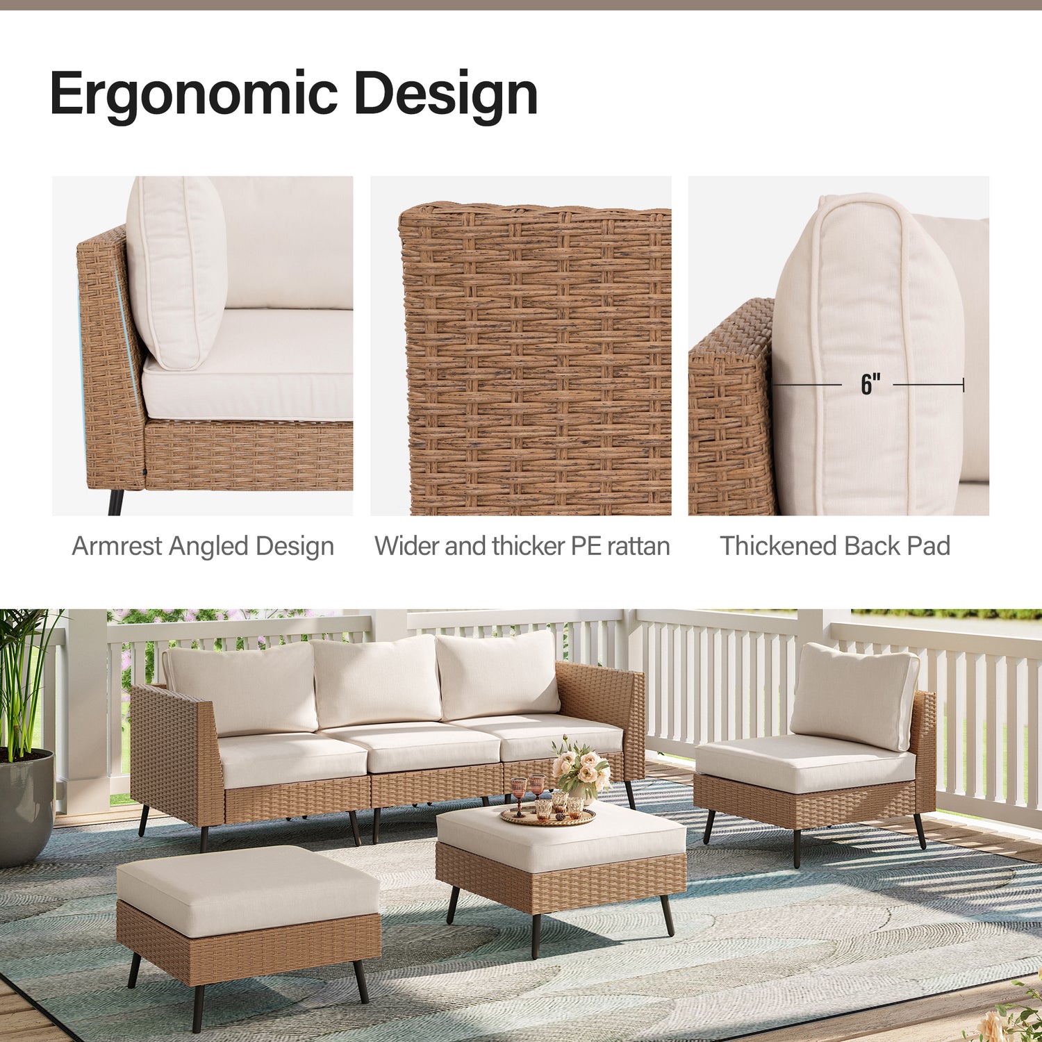 Lausaint Home 6-Piece Wicker Conversation Sofa