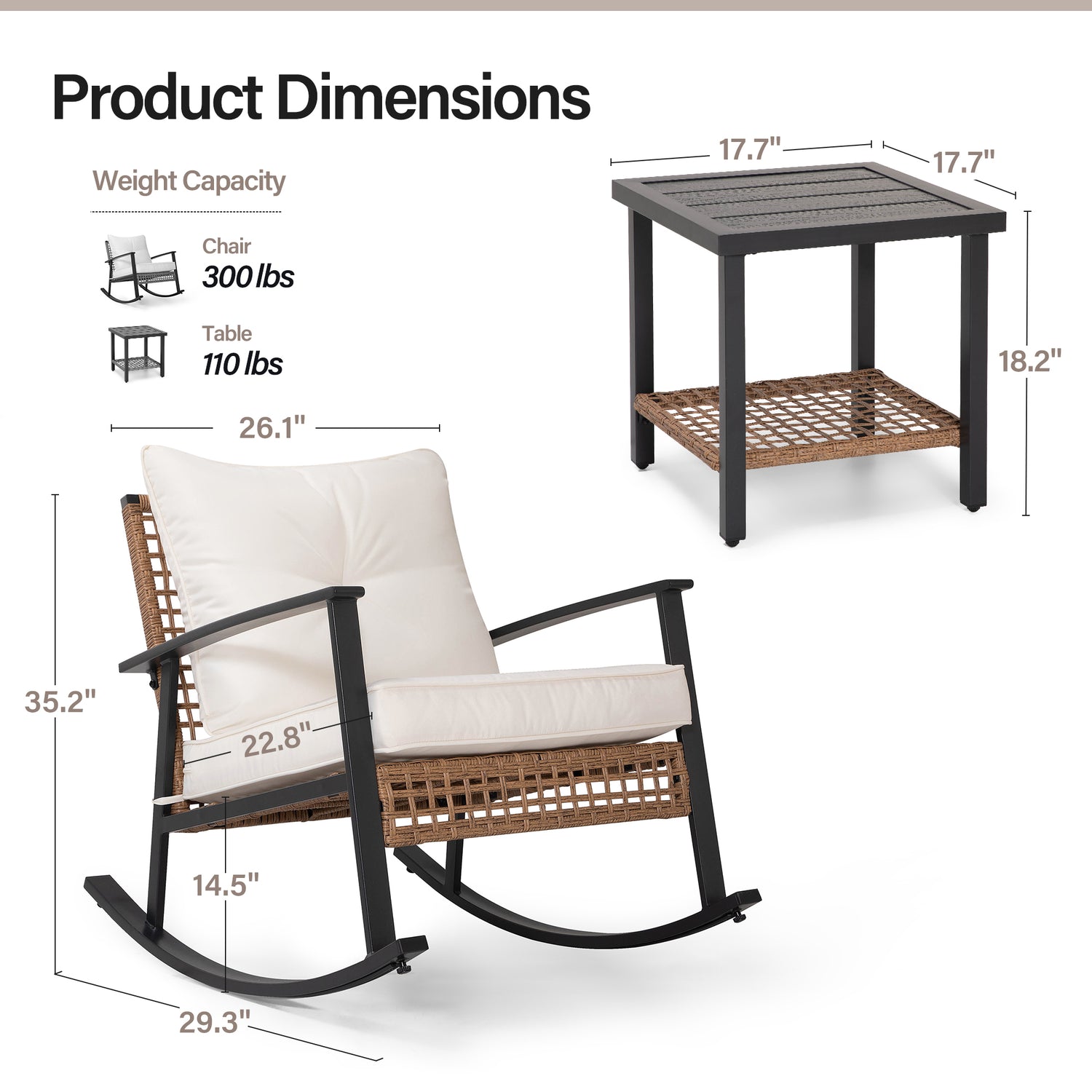 LAUSAINT HOME 3 Pieces Rocking Bistro Set
