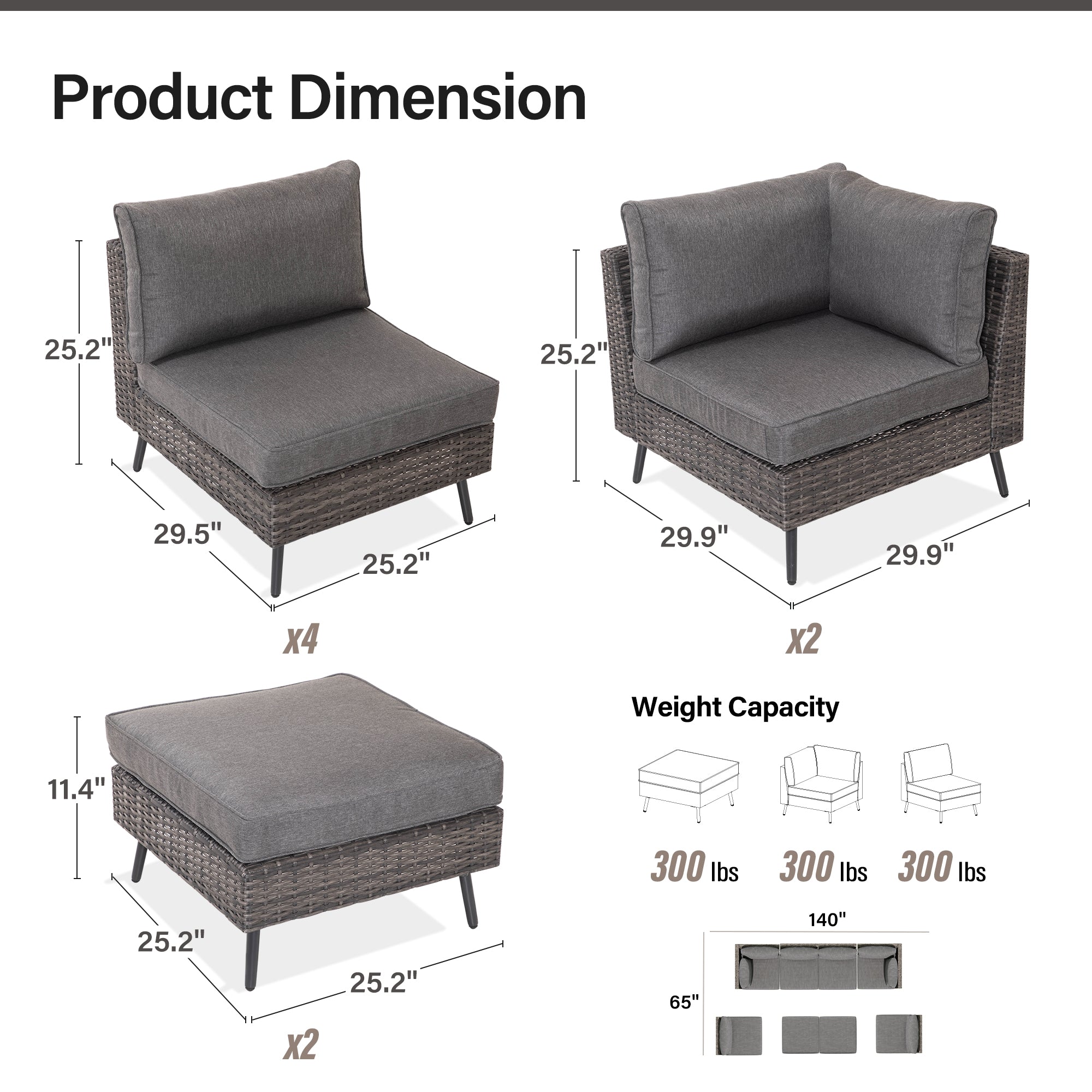 Lausaint Home 8-Piece Wicker Sectional Sofa