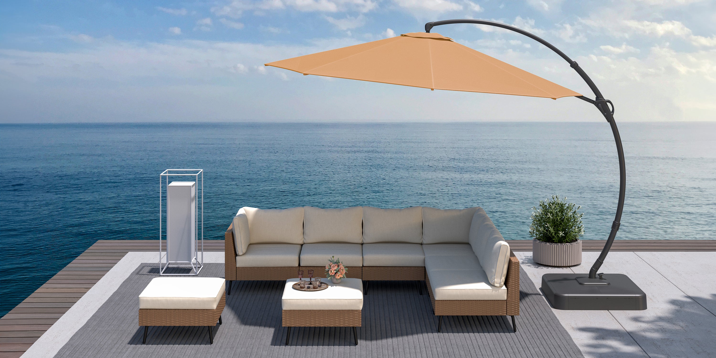 curved arm patio umbrella PatioKingdom Cantilever with Base, Outdoor Large Offset Umbrella 12FT / Gray This cantilever umbrella offers a stylish and practical solution for shading your outdoor space Cantilever Patio Umbrella With base